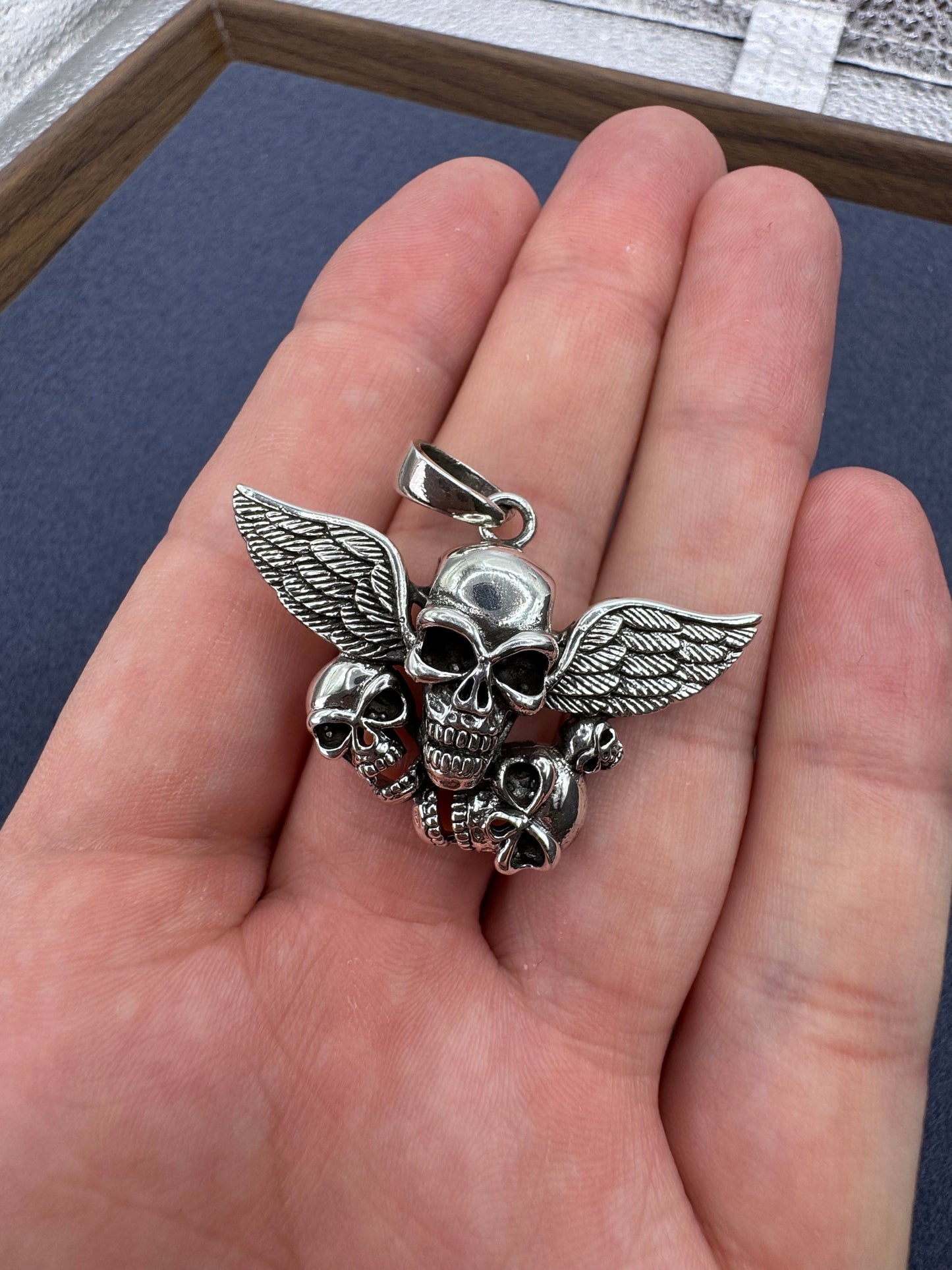 Sterling Silver Angel Skull Pendant