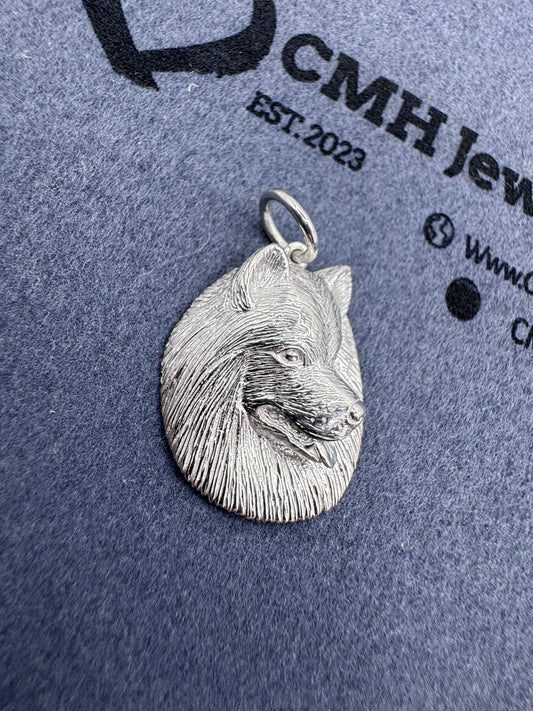 Sterling Silver Samoyed Dog Pendant 31mm