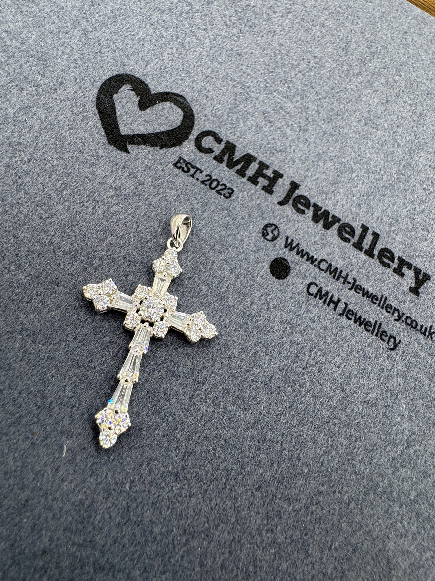 Sterling Silver Small Fancy CZ Cross Pendant 41.5mm