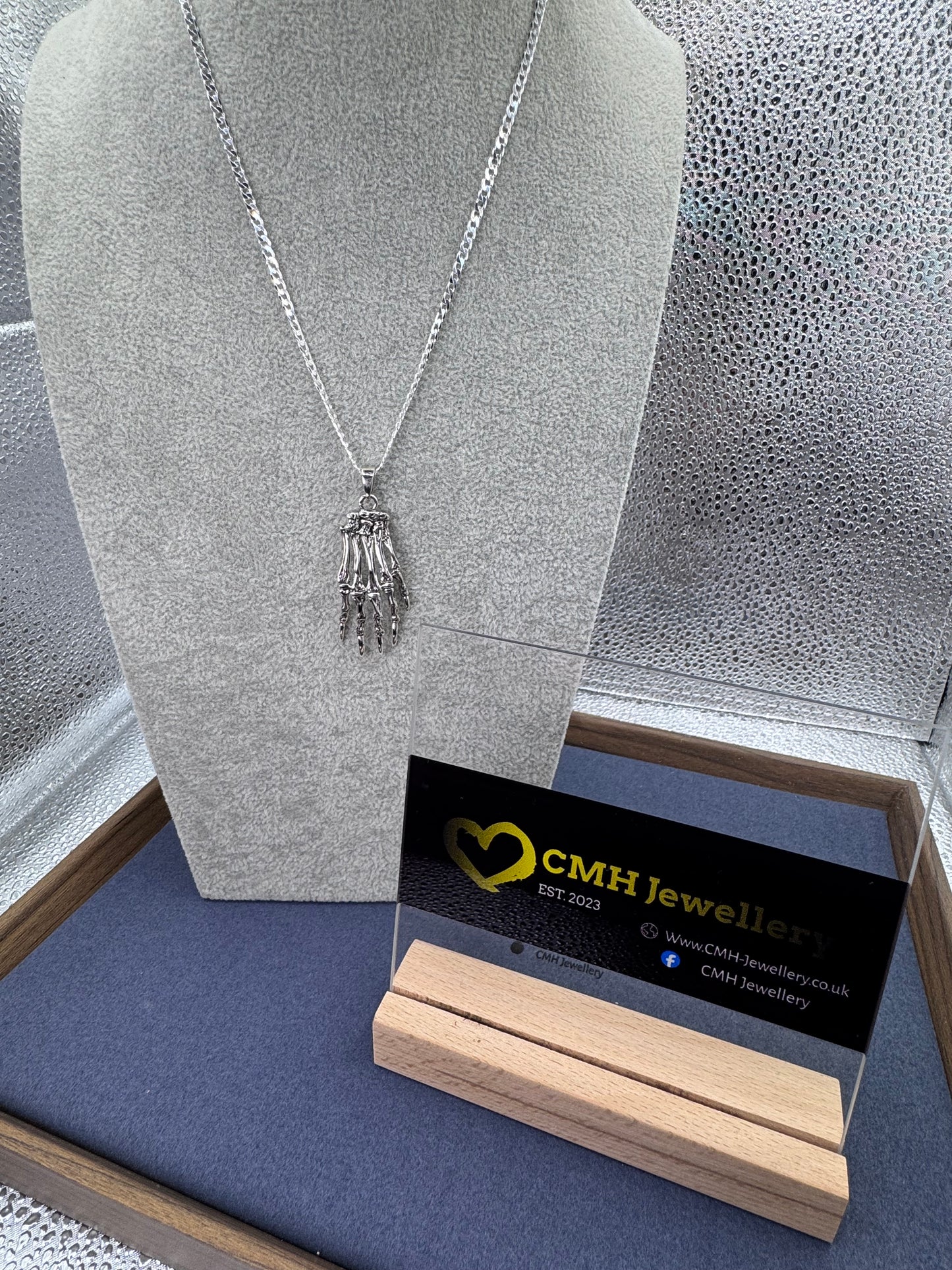 Sterling Silver Large Skeleton Hand Pendant