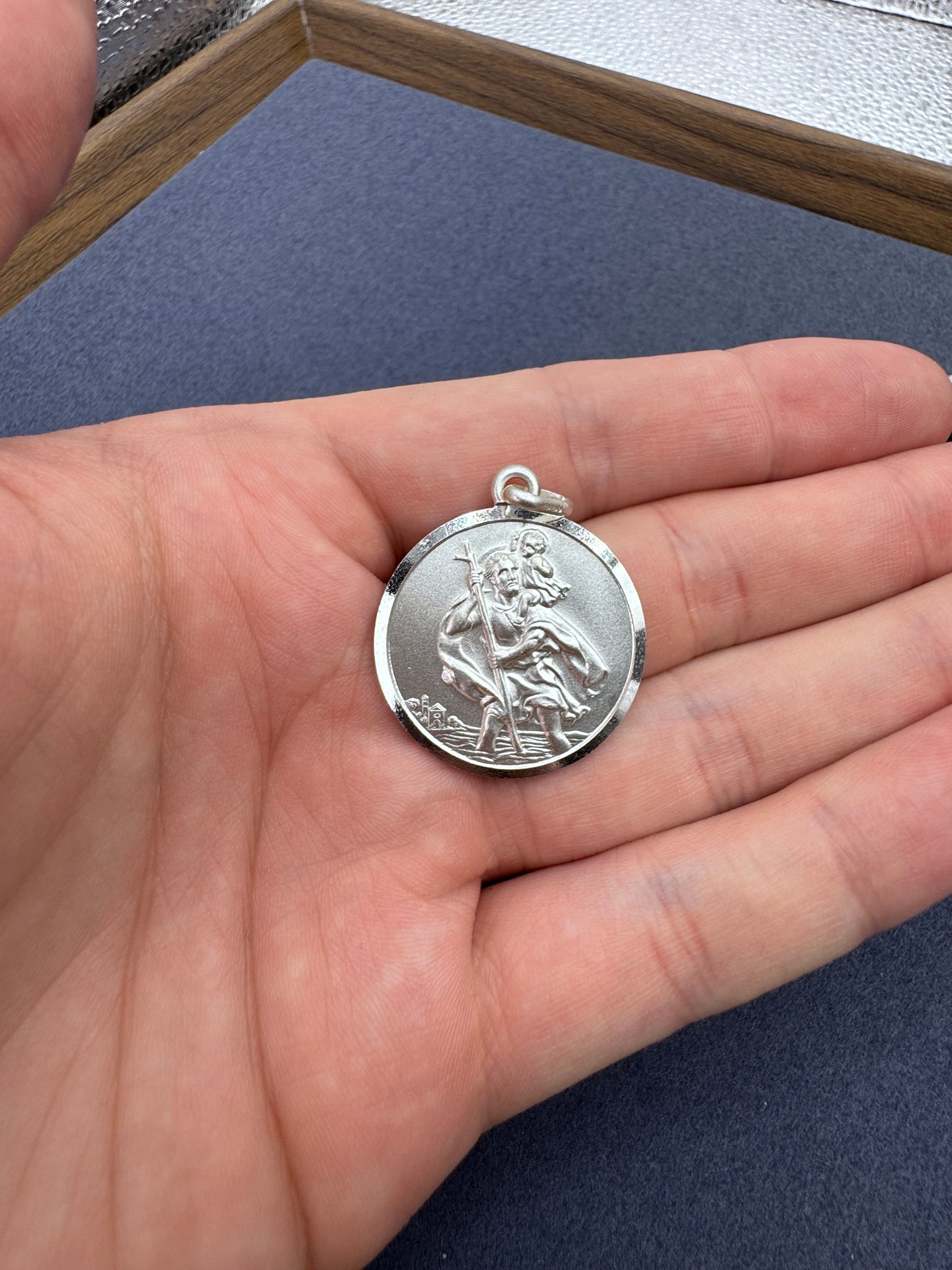 Sterling Silver St. Christopher Pendant 27.5mm Double sided