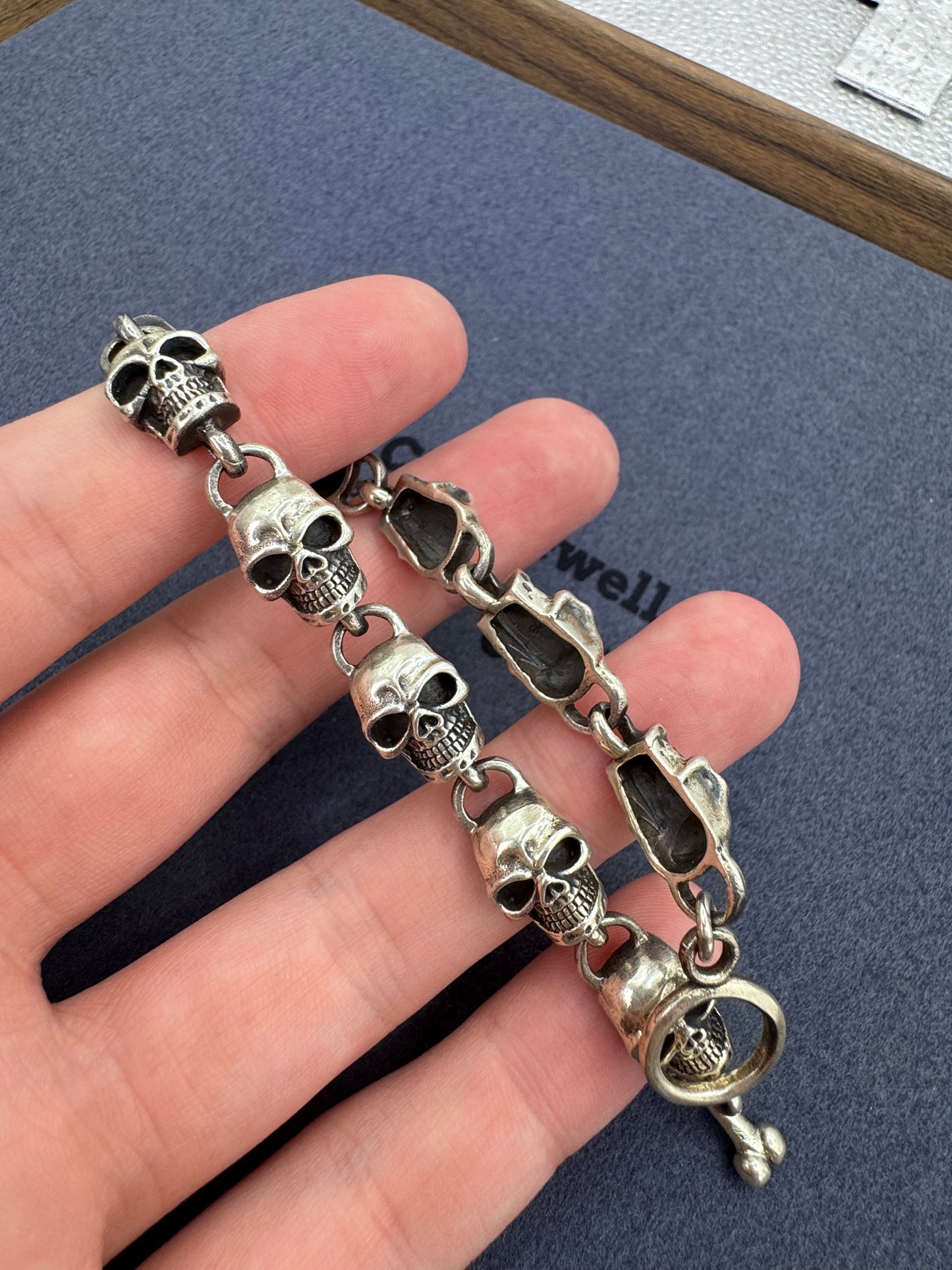 Sterling Silver Skull Bracelet 9.5mm