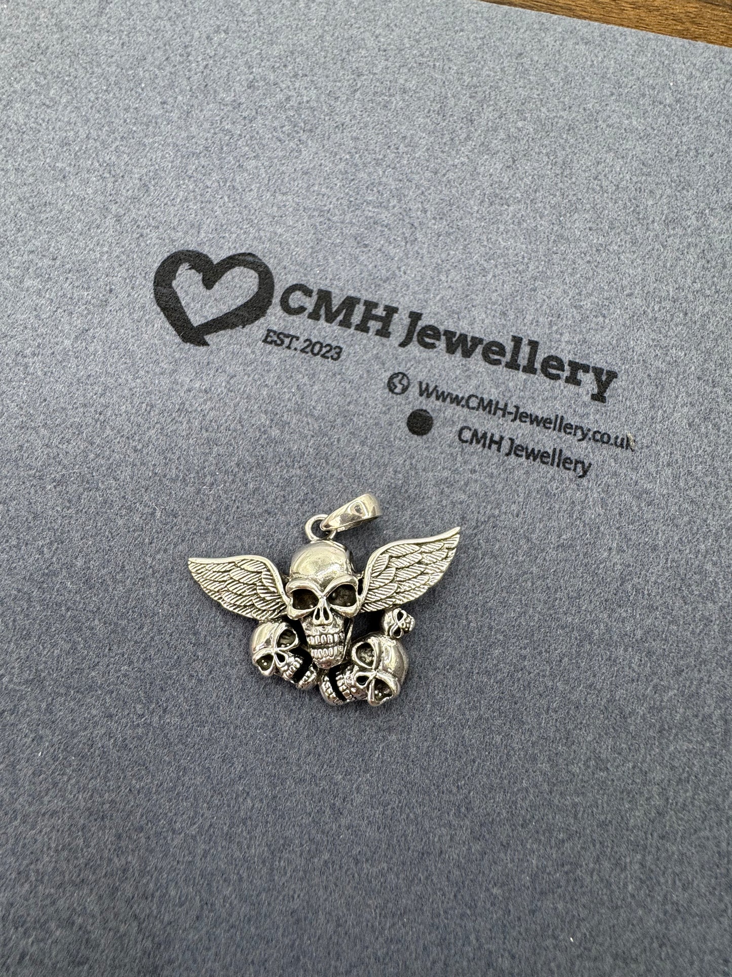 Sterling Silver Angel Skull Pendant