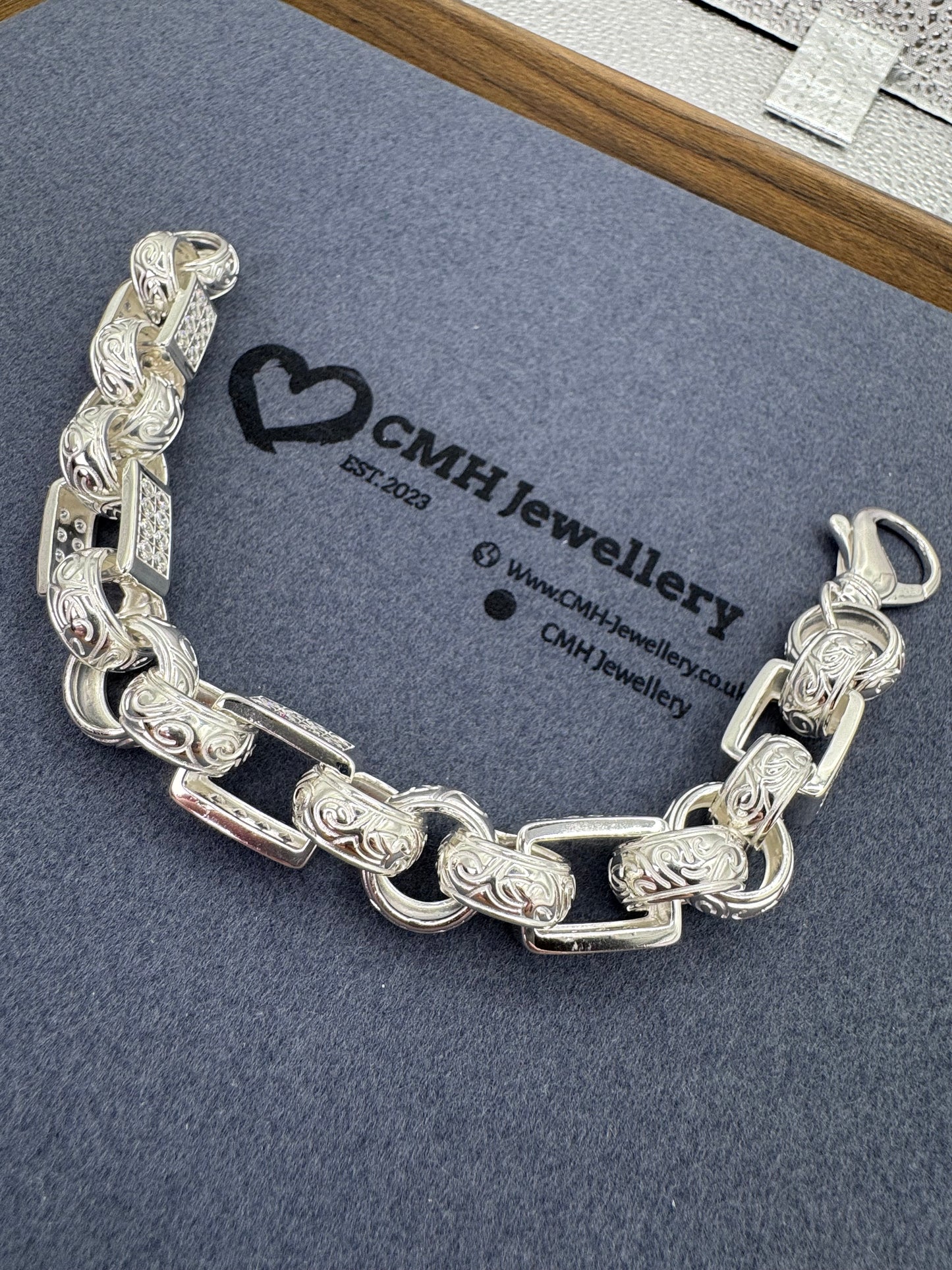 Sterling Silver XL CZ Gypsy Belcher Bracelet 15mm
