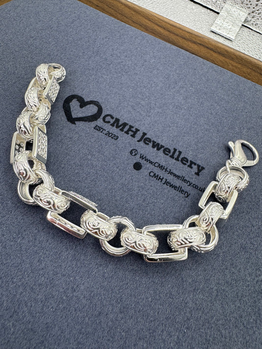 Sterling Silver XL CZ Gypsy Belcher Bracelet 15mm
