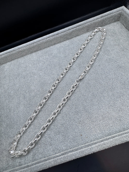 Sterling Silver Plain & Patterned OVAL Belcher Chain Necklace 9.5mm