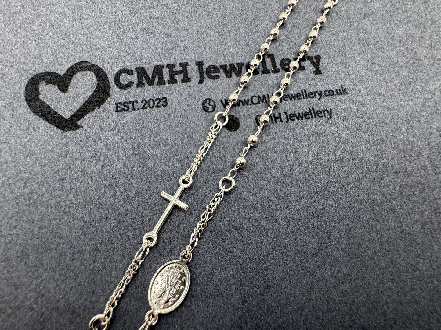 Sterling Silver Mini Rosary Beads Chain Necklace