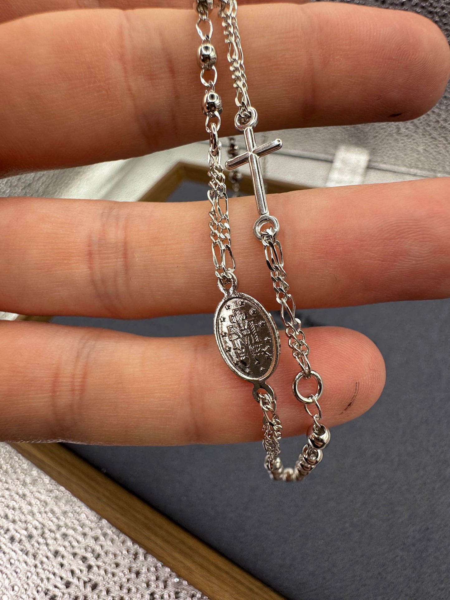 Sterling Silver Mini Rosary Beads Chain Necklace
