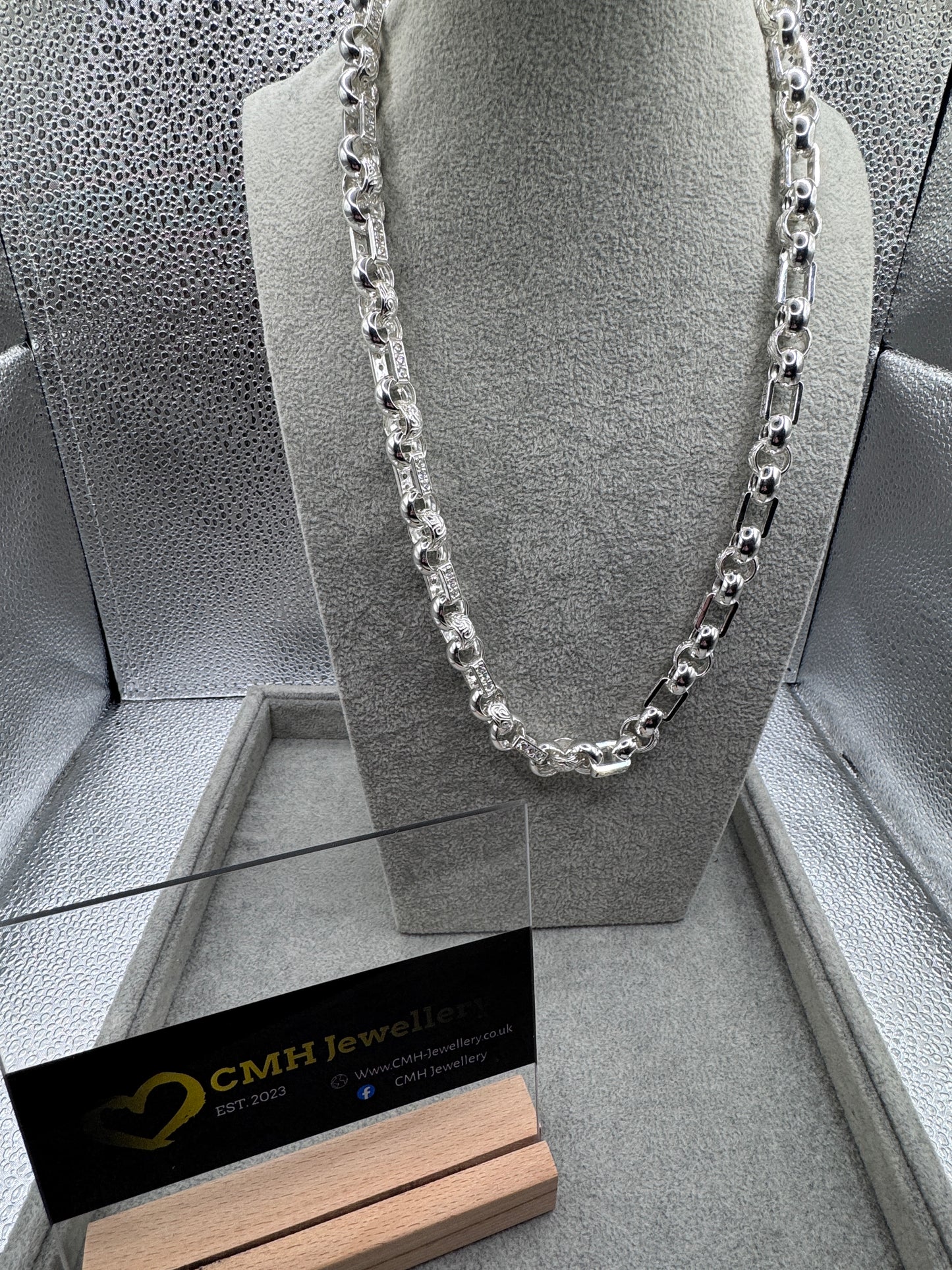 Sterling Silver Large CZ Gypsy Link Chain 13mm