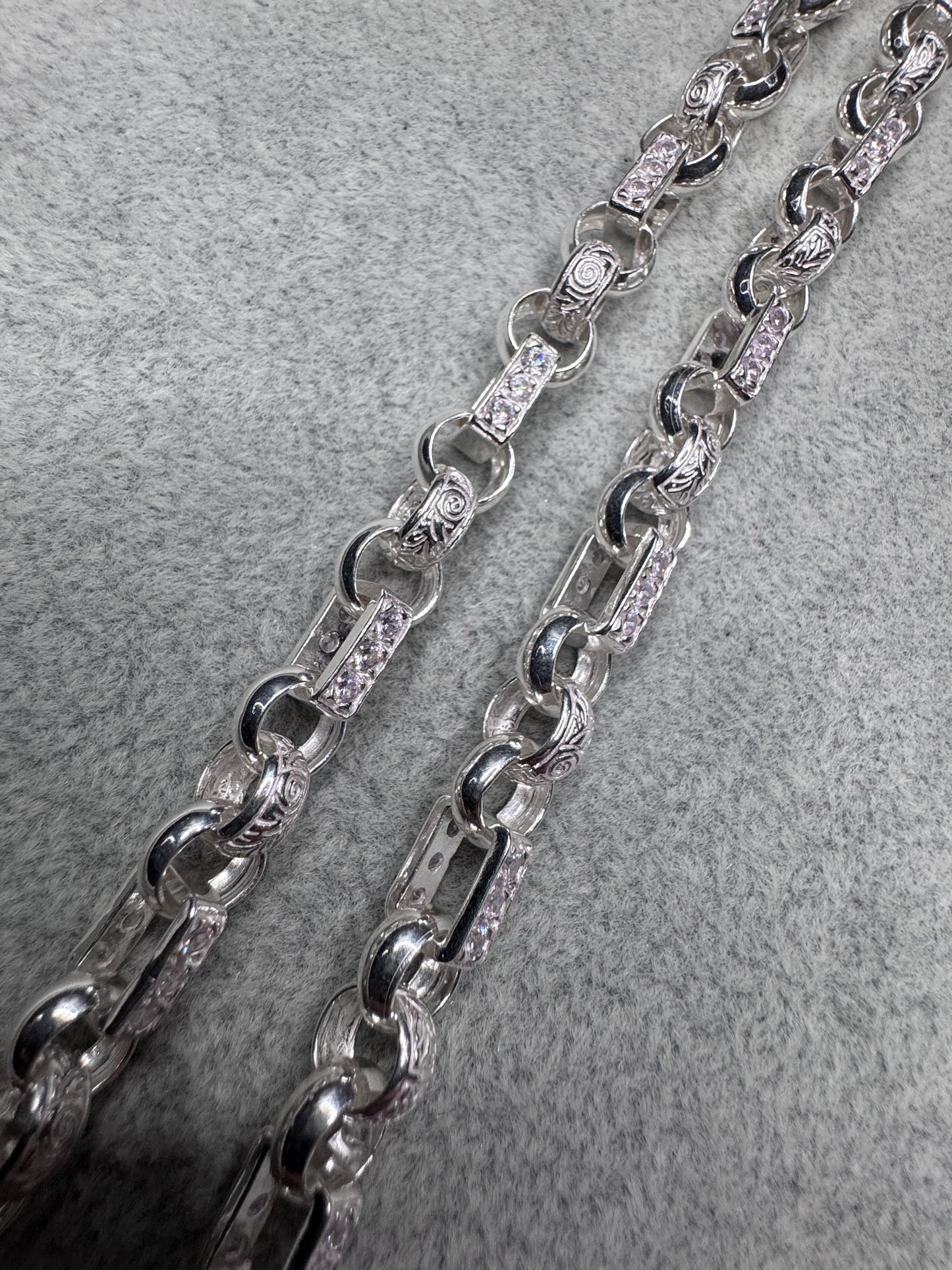 Sterling Silver CZ Gypsy Link/Belcher Chain Necklace