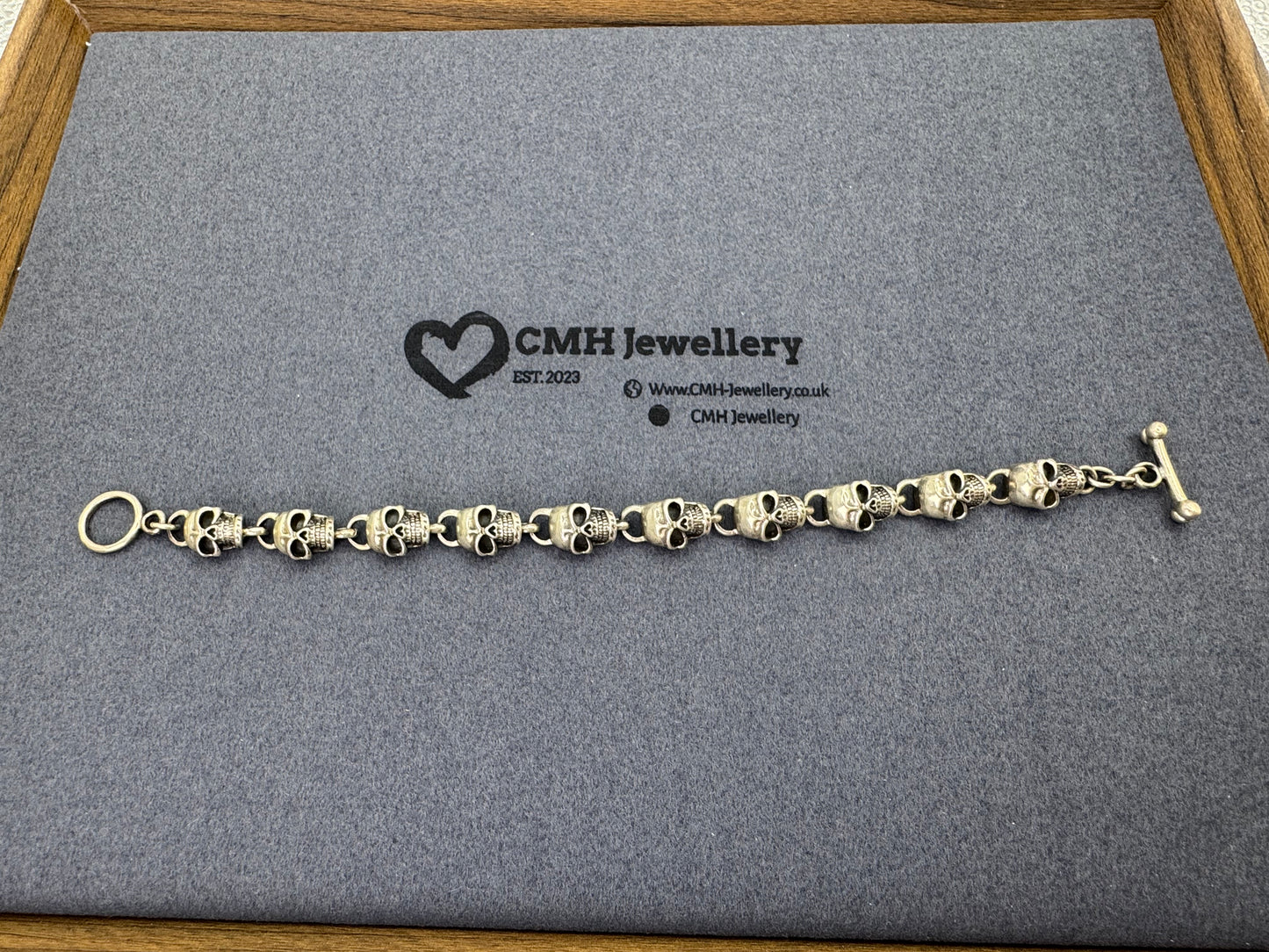 Sterling Silver Skull Bracelet 9.5mm