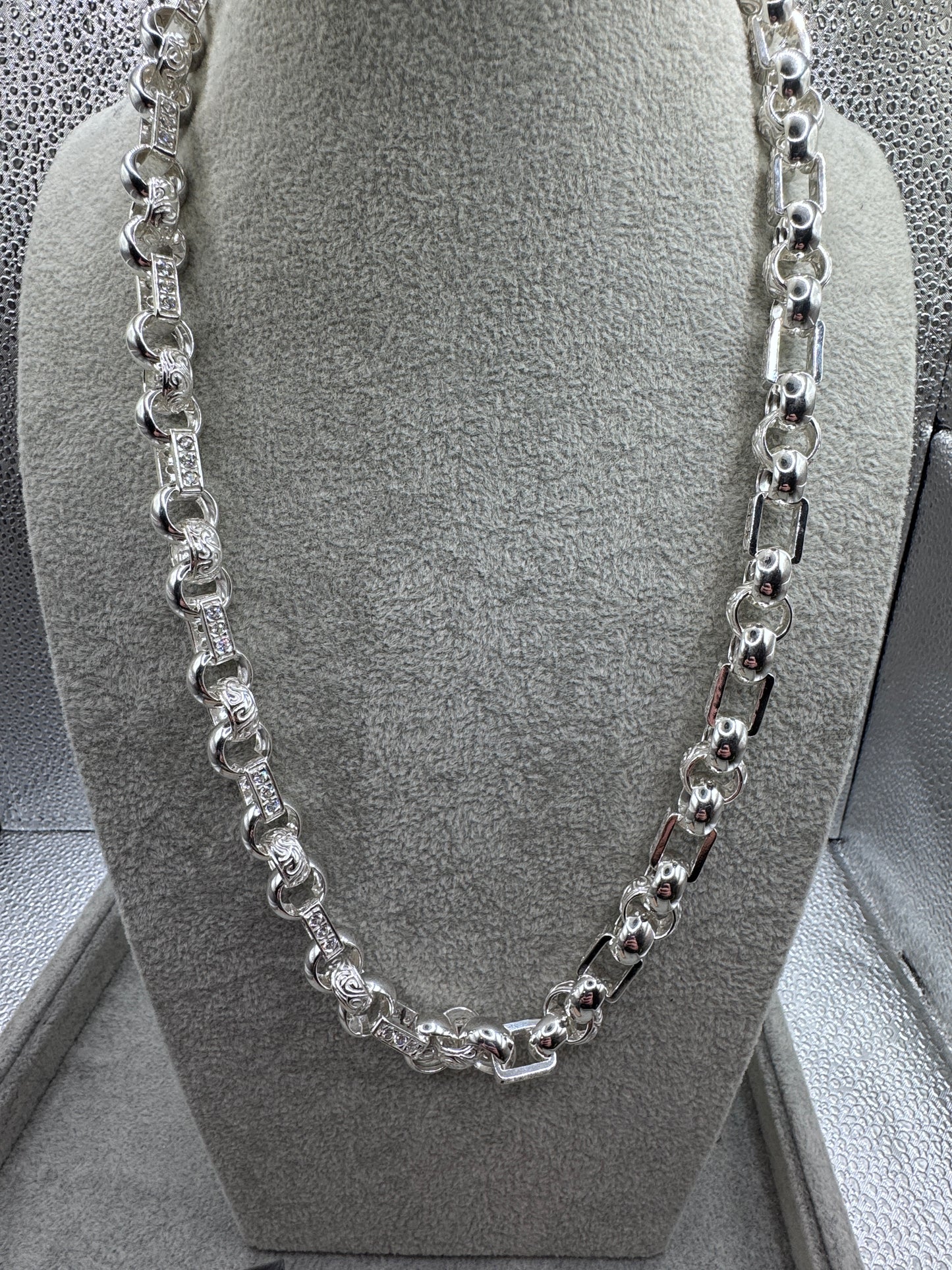 Sterling Silver Large CZ Gypsy Link Chain 13mm