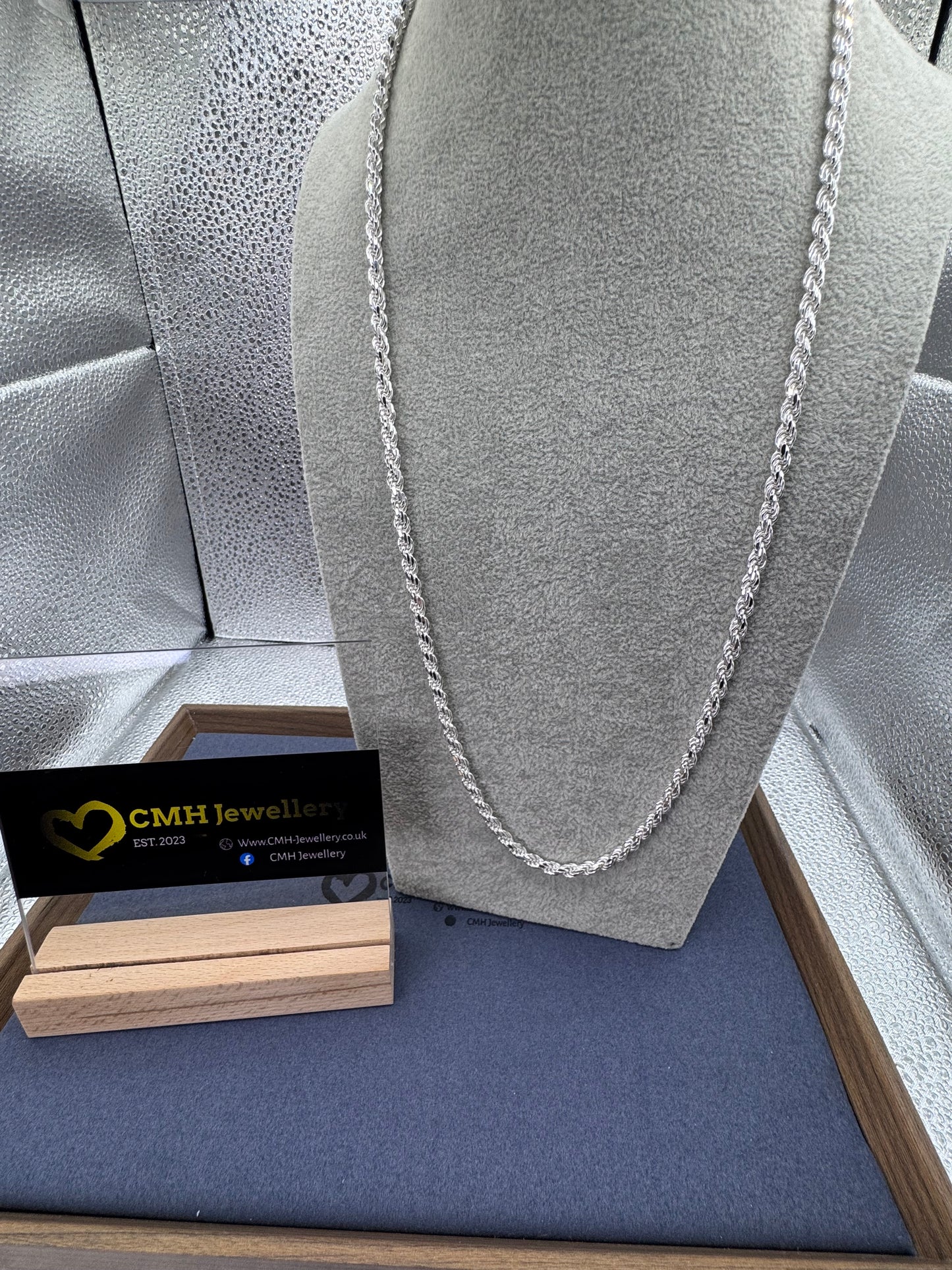 Sterling Silver Diamond Cut Rope Chain Necklace 5mm