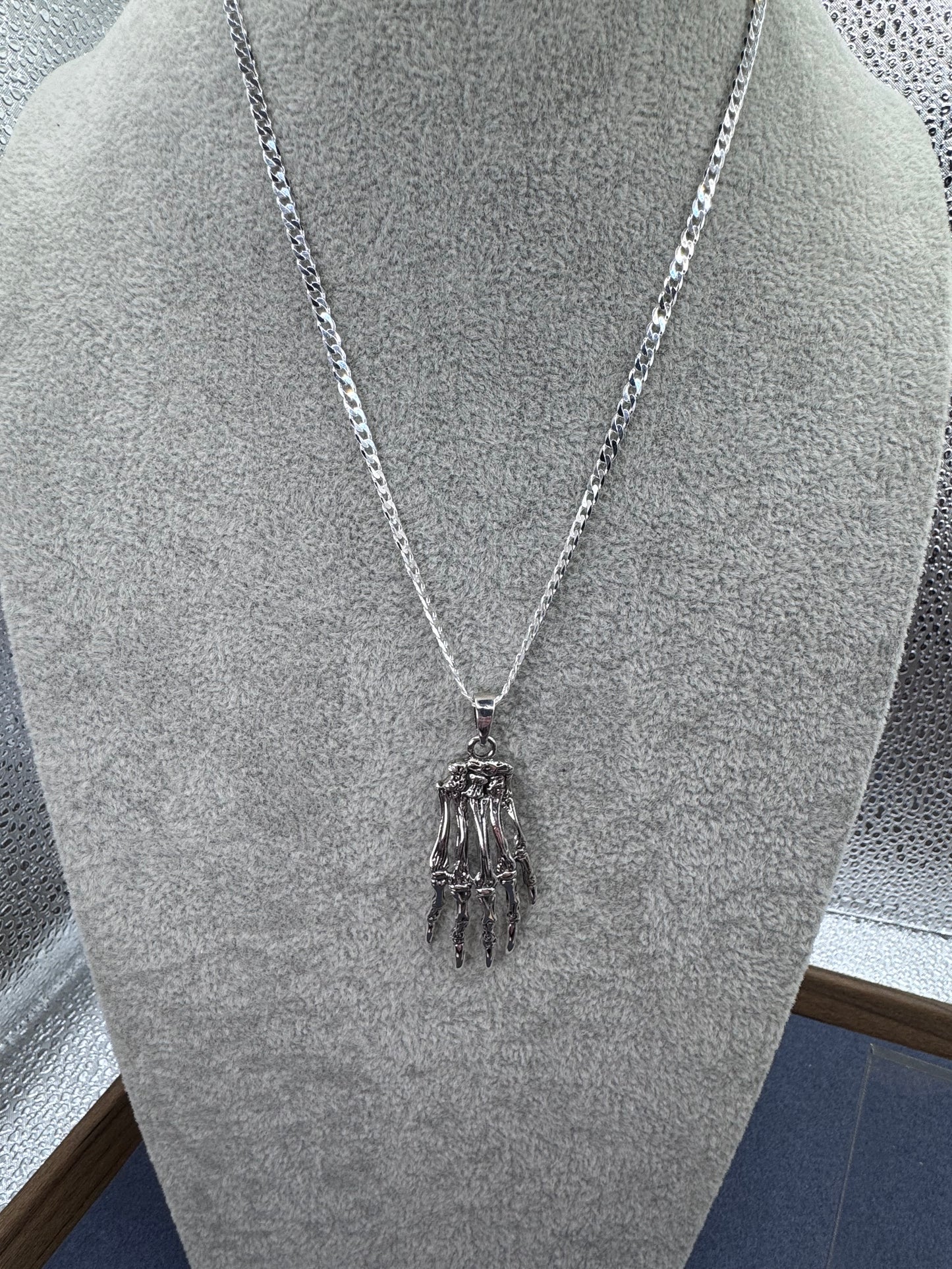 Sterling Silver Large Skeleton Hand Pendant