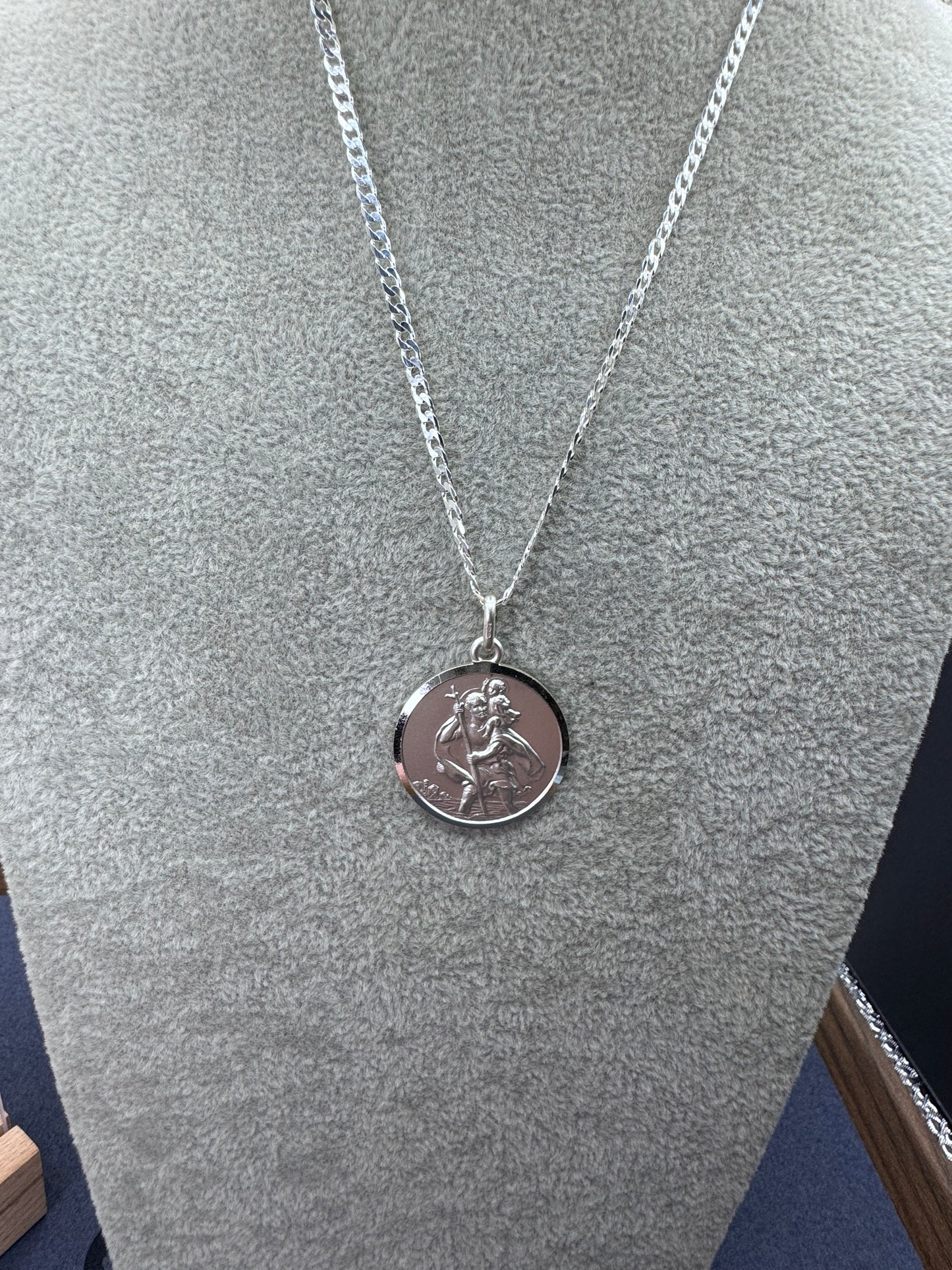 Sterling Silver St. Christopher Pendant 27.5mm Double sided