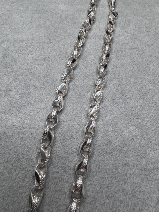 Sterling Silver Patterned & Plain Tulip Chain Necklace