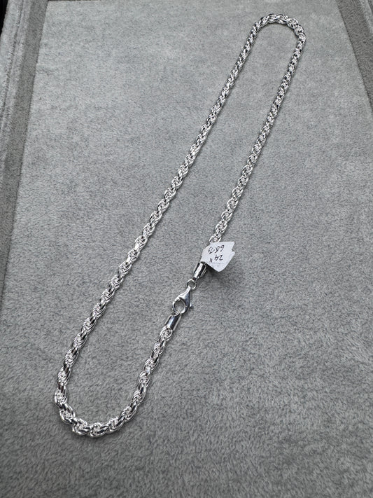 Sterling Silver Diamond Cut Rope Chain Necklace 6mm