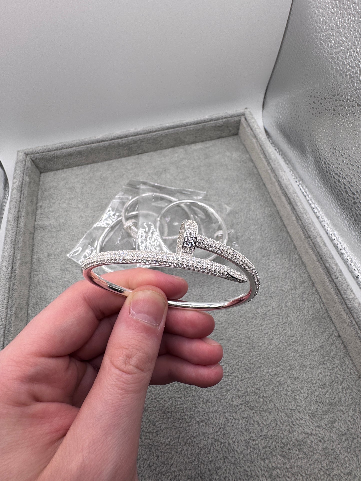 Sterling Silver CZ Nail bangle