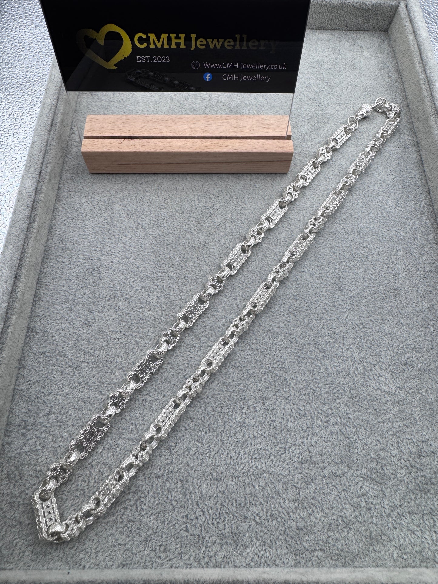 Sterling Silver Stars & Bars Chain Necklace 9.25mm