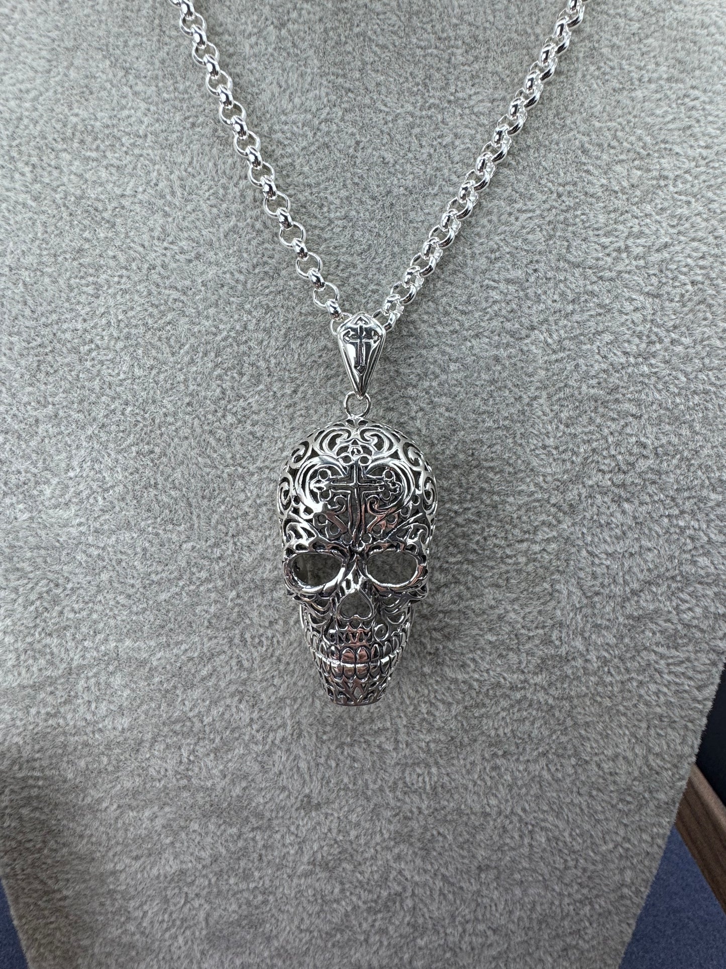 Sterling Silver Fancy Filigree Skull Pendant