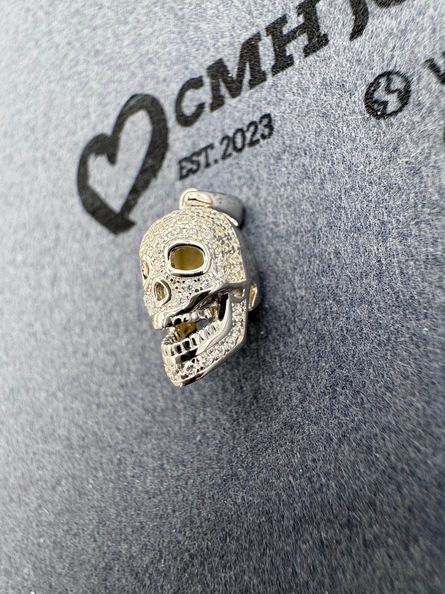 Sterling Silver Mini Cz Skull Pendant 21.5mm