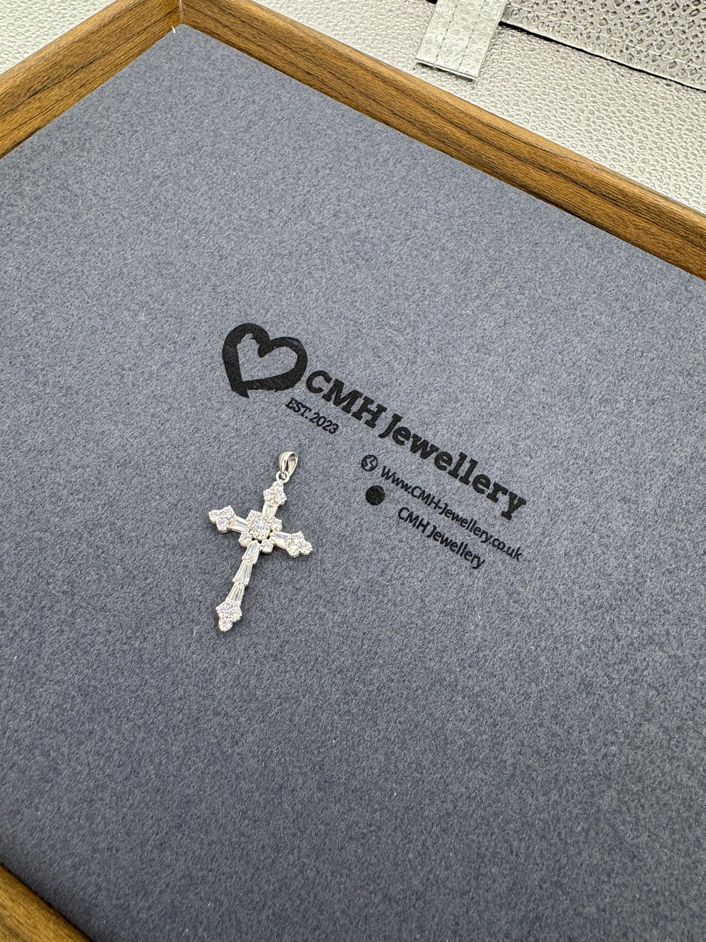 Sterling Silver Small Fancy CZ Cross Pendant 41.5mm