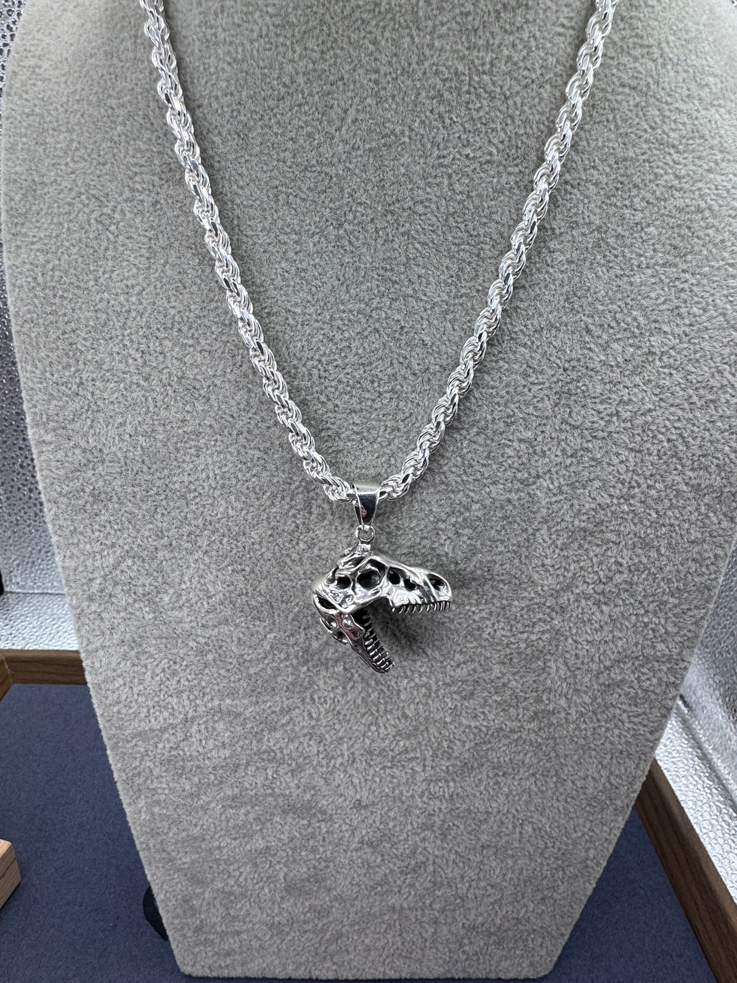 Sterling Silver T-Rex Head Pendant