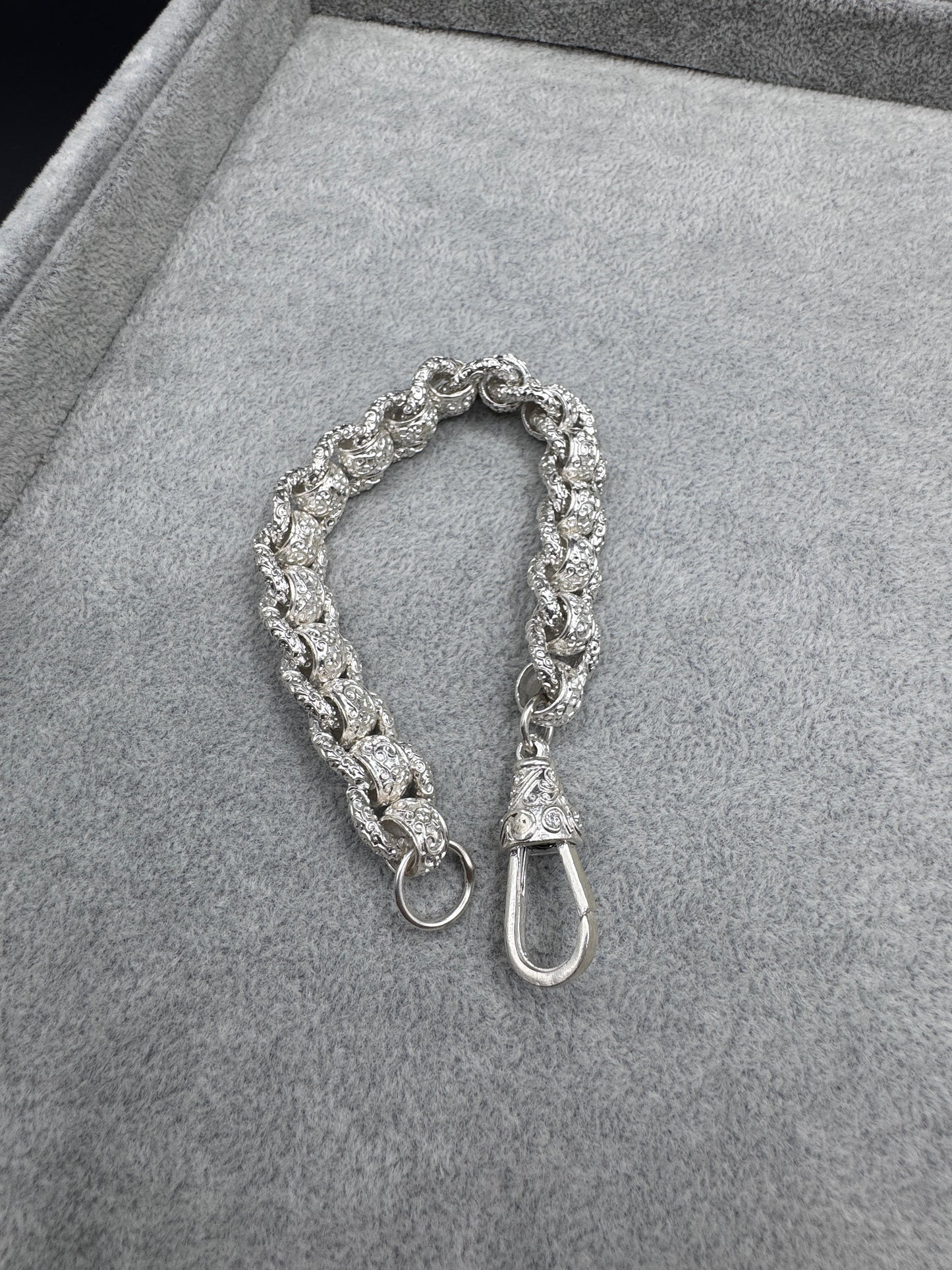 Sterling Silver Large Patterned Rollerball Bracelet 13.5mm
