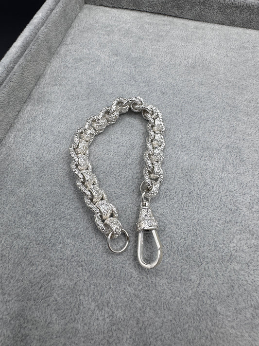 Sterling Silver Large Patterned Rollerball Bracelet 13.5mm