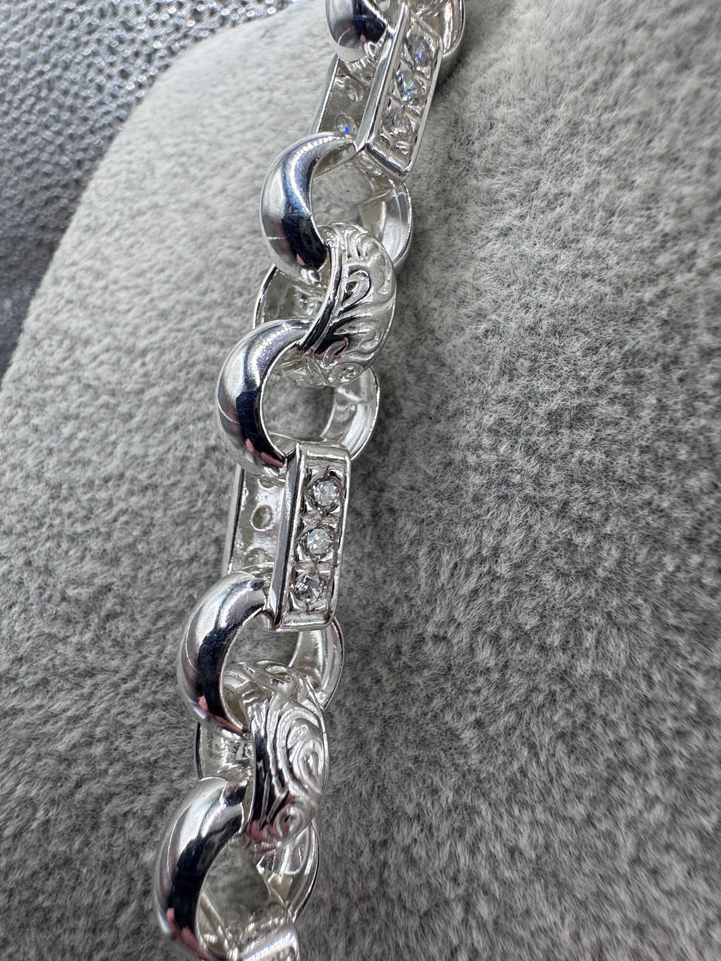 Sterling Silver Large CZ Gypsy Link Chain 13mm