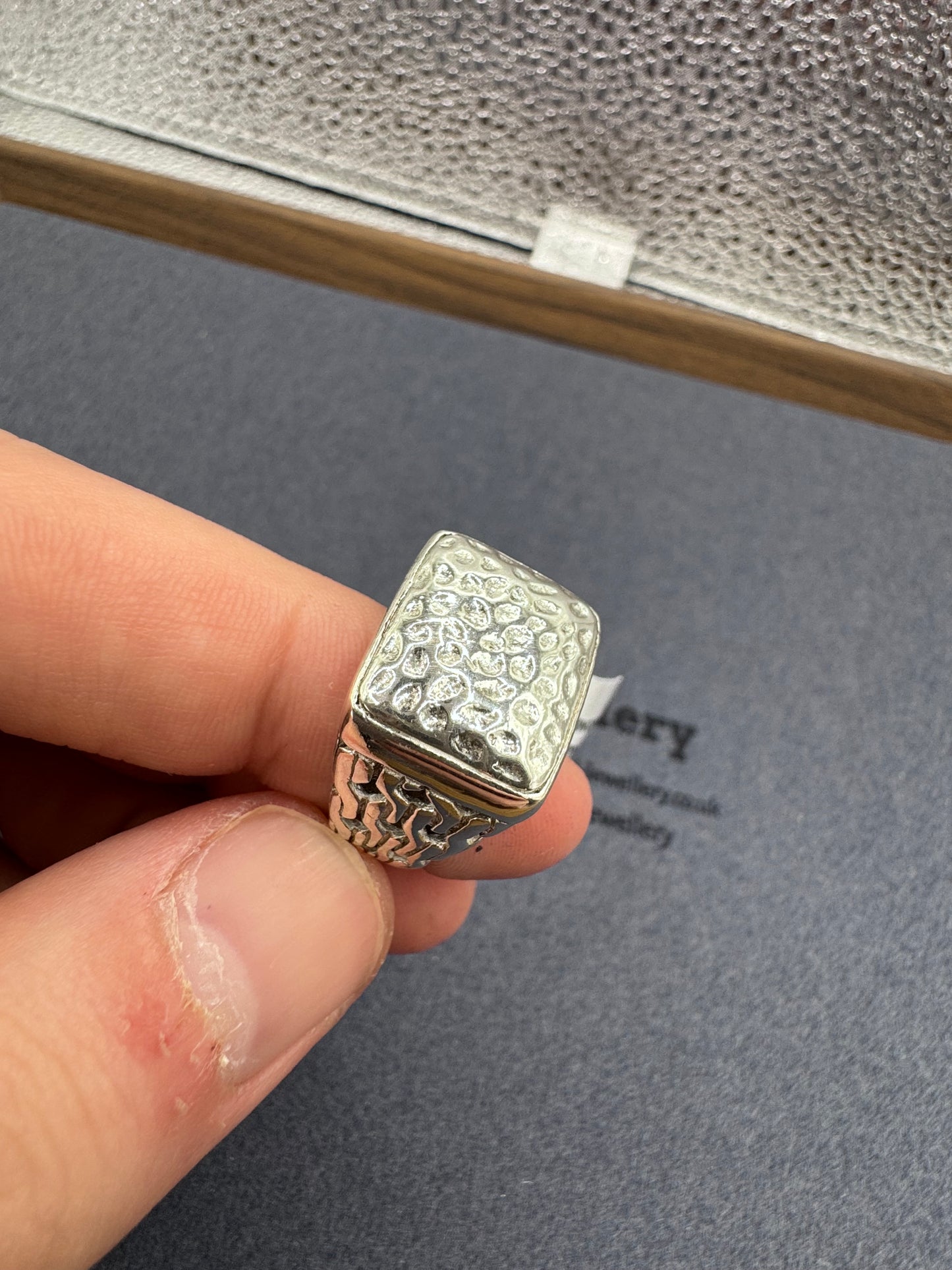 Sterling Silver Hammered Signet Ring