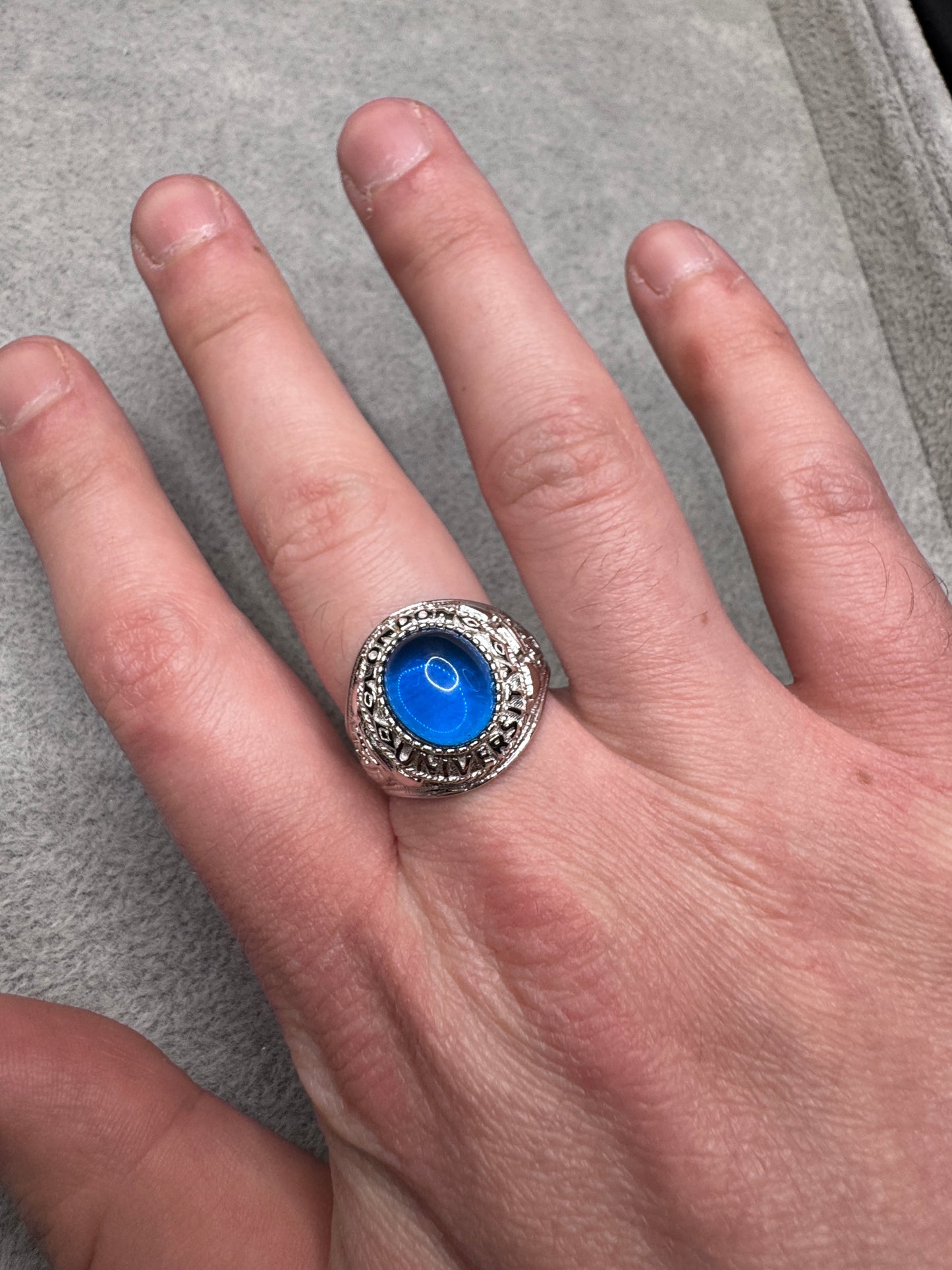 Sterling Silver Blue Stone College Ring