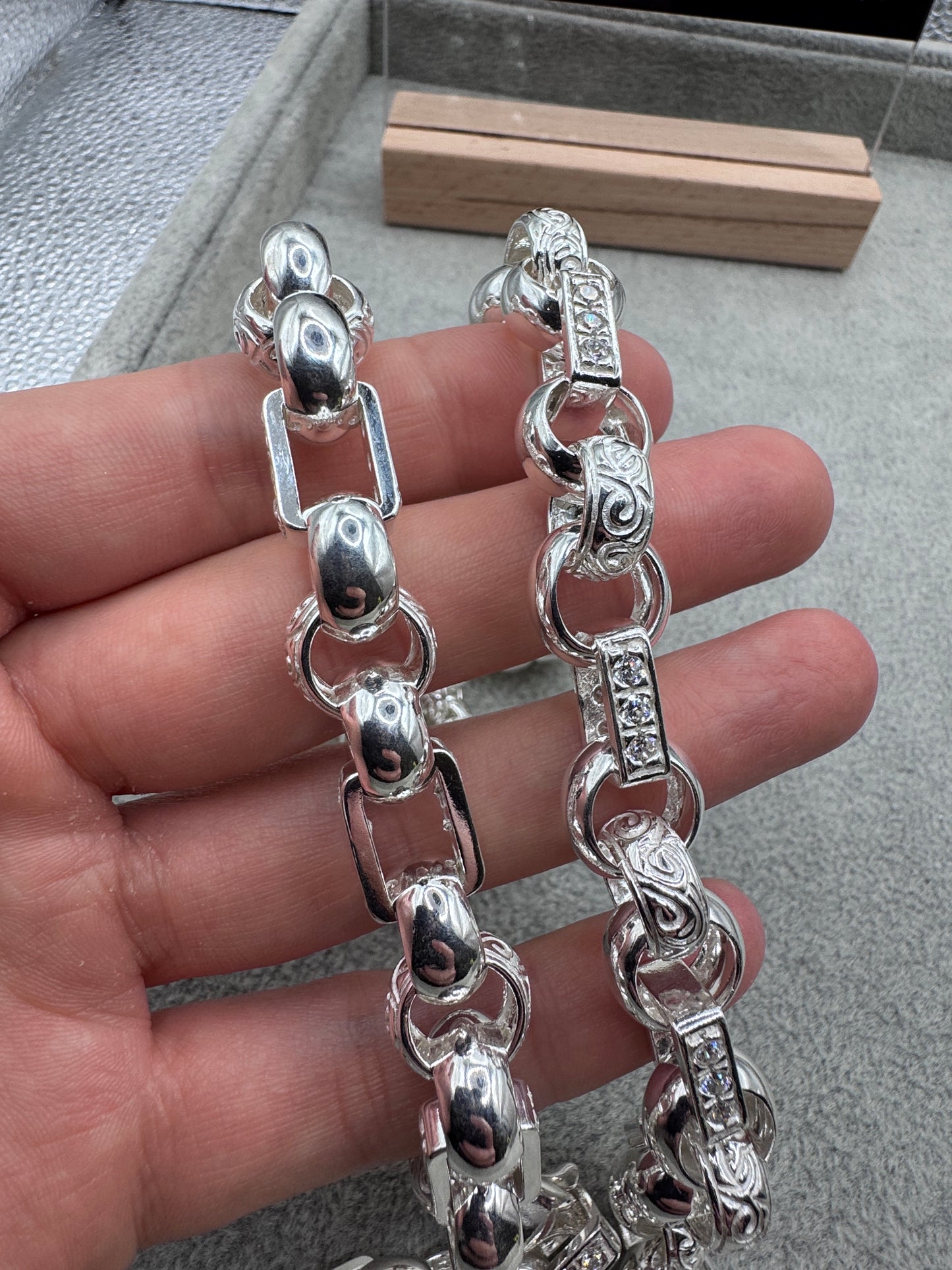 Sterling Silver Large CZ Gypsy Link Chain 13mm