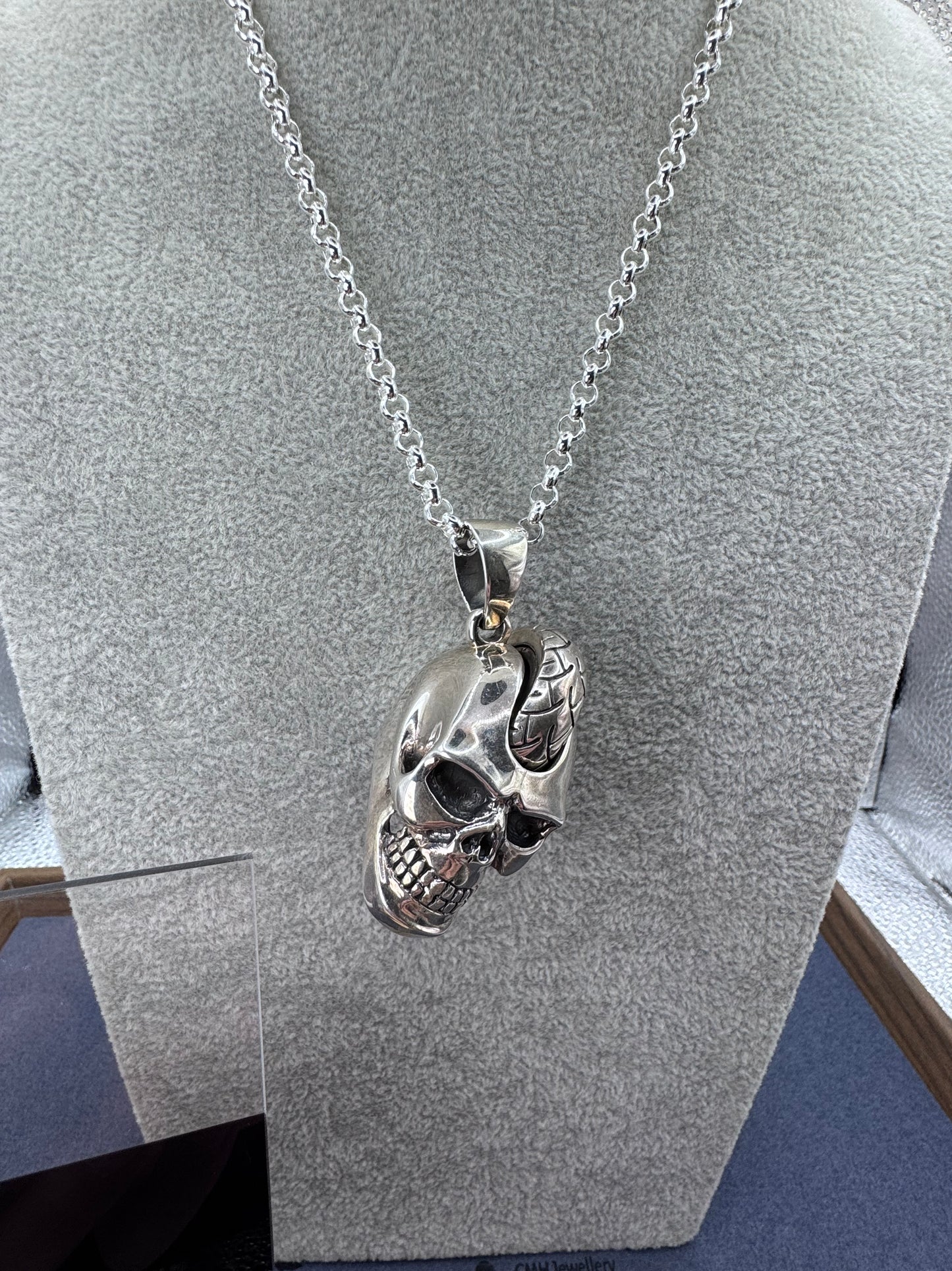 Sterling Silver XL Skull With Movable Mohican Wheel