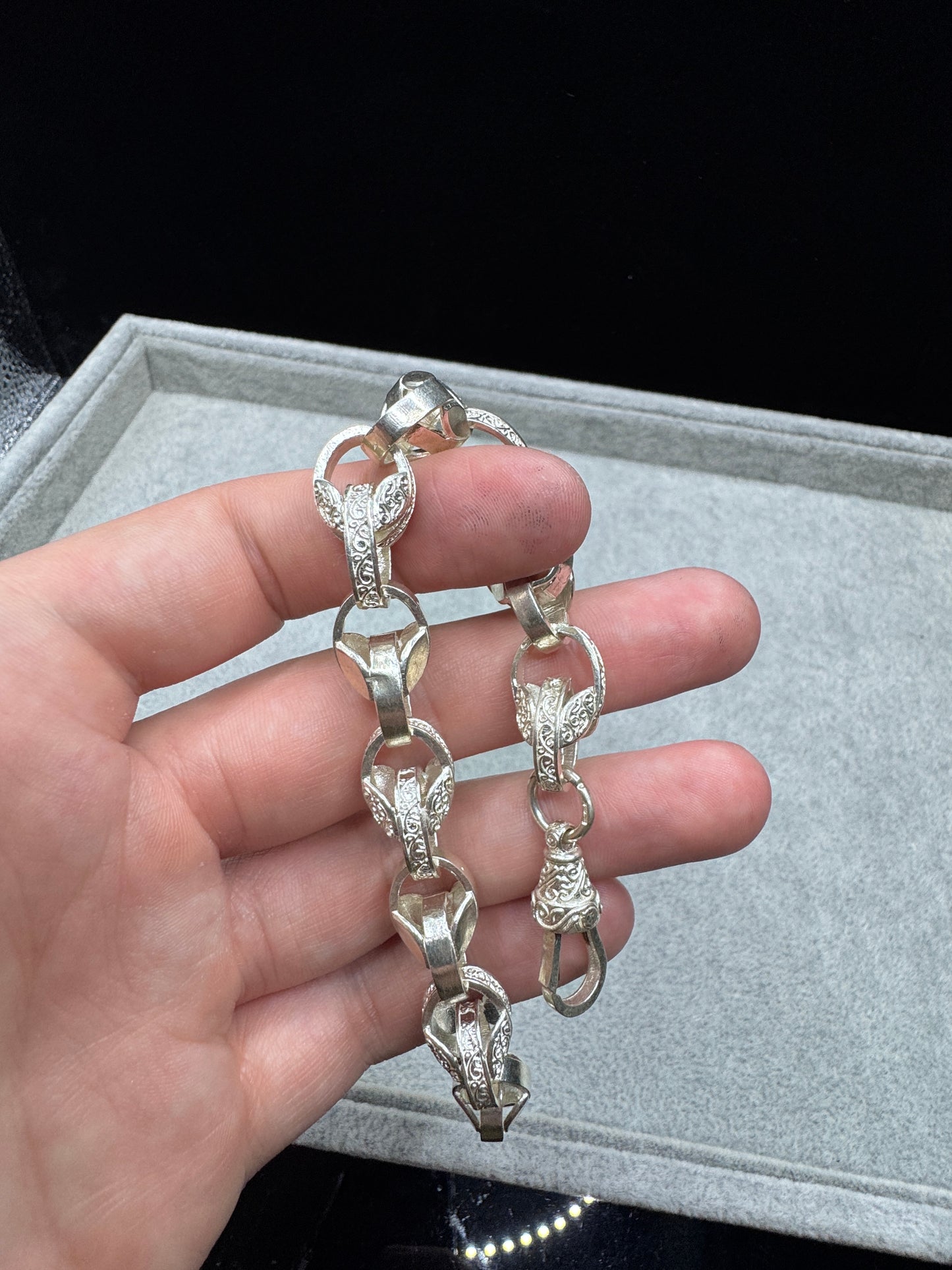 Sterling Silver Patterned & Plain Tulip bracelet 11.5mm