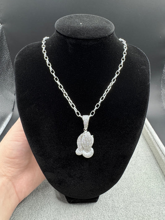 Sterling Silver Cz Praying Hands Pendant