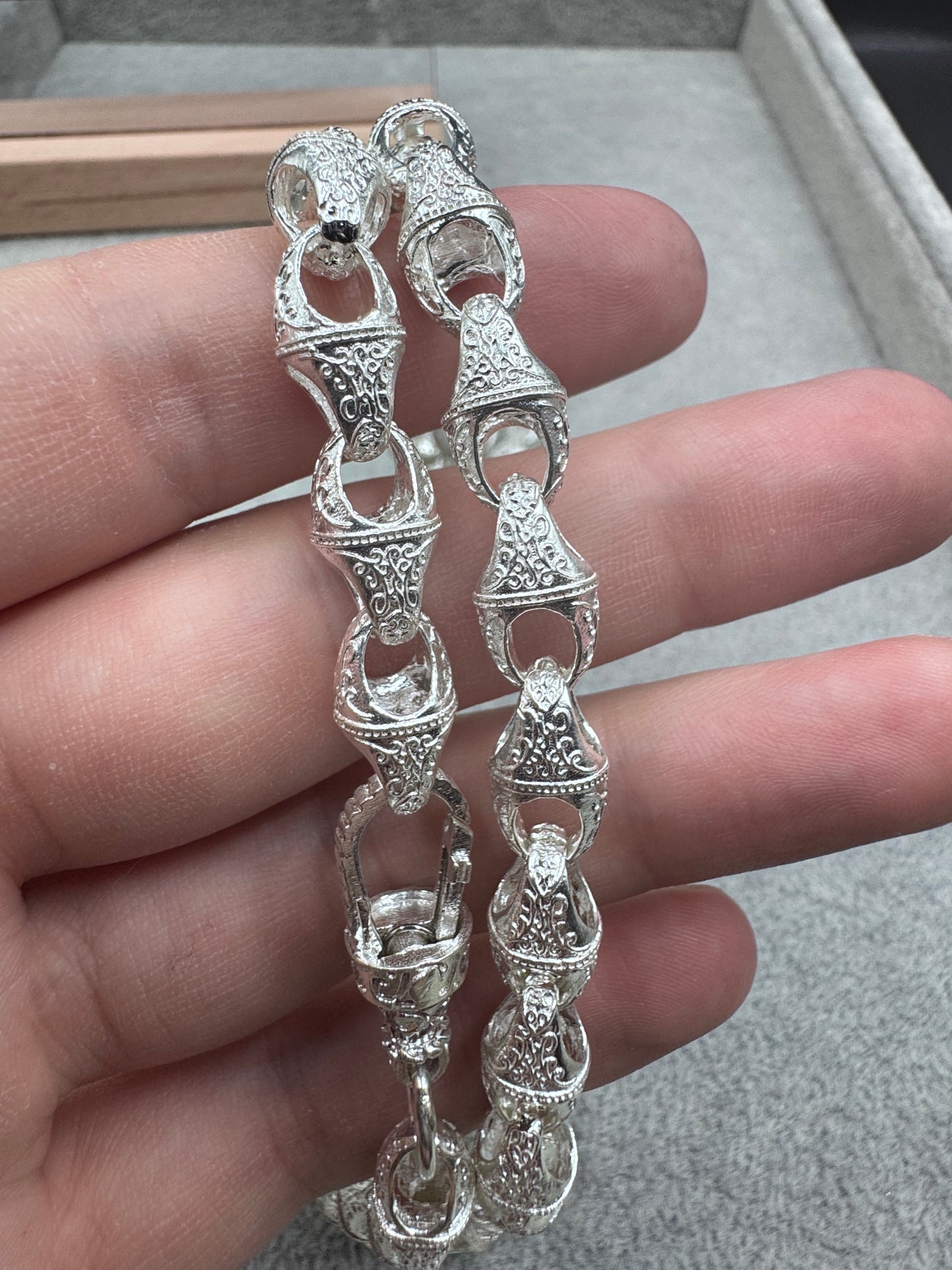 Sterling Silver Patterned Acorn Chain Necklace 8.5mm