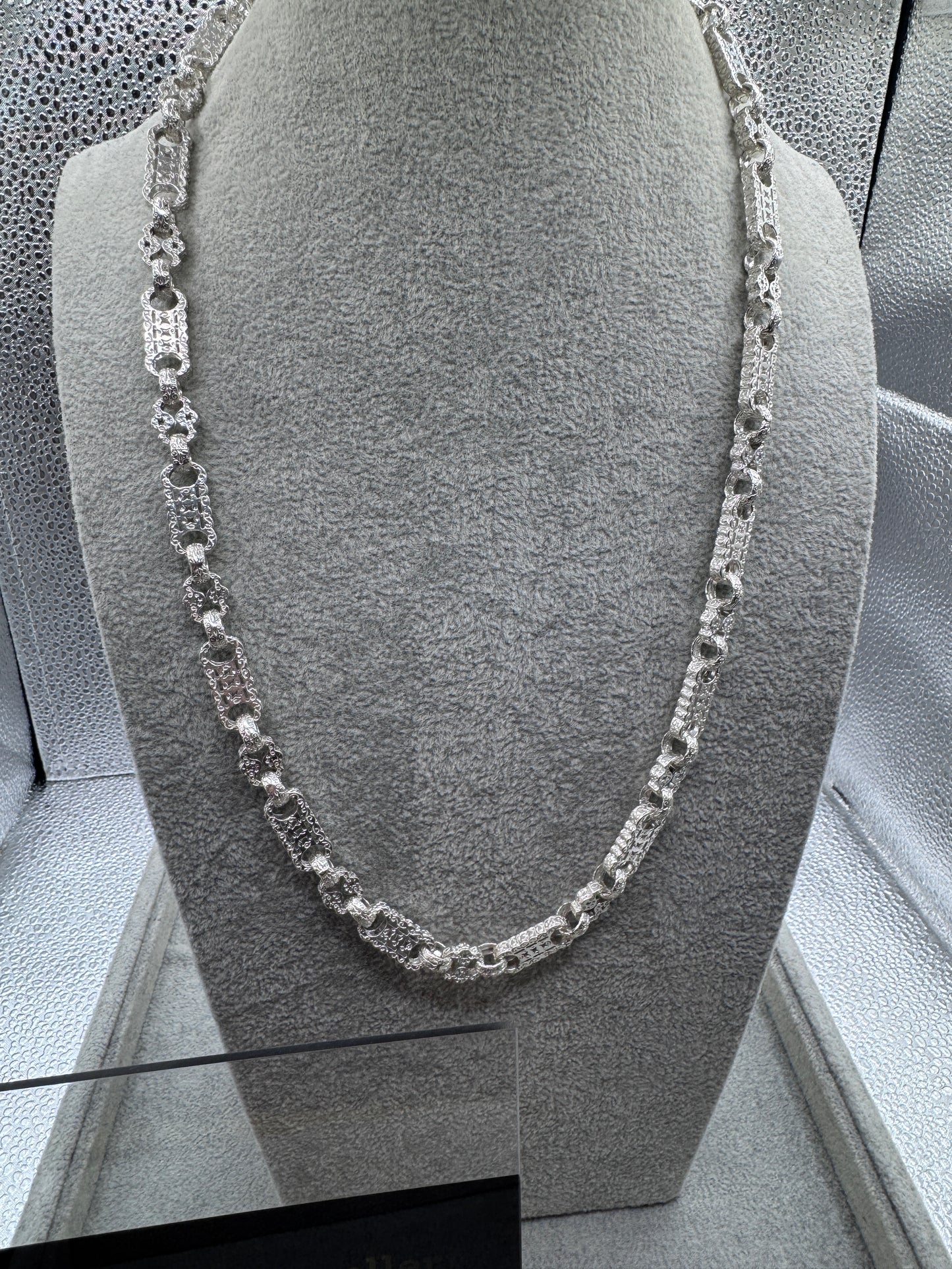 Sterling Silver Stars & Bars Chain Necklace 9.25mm