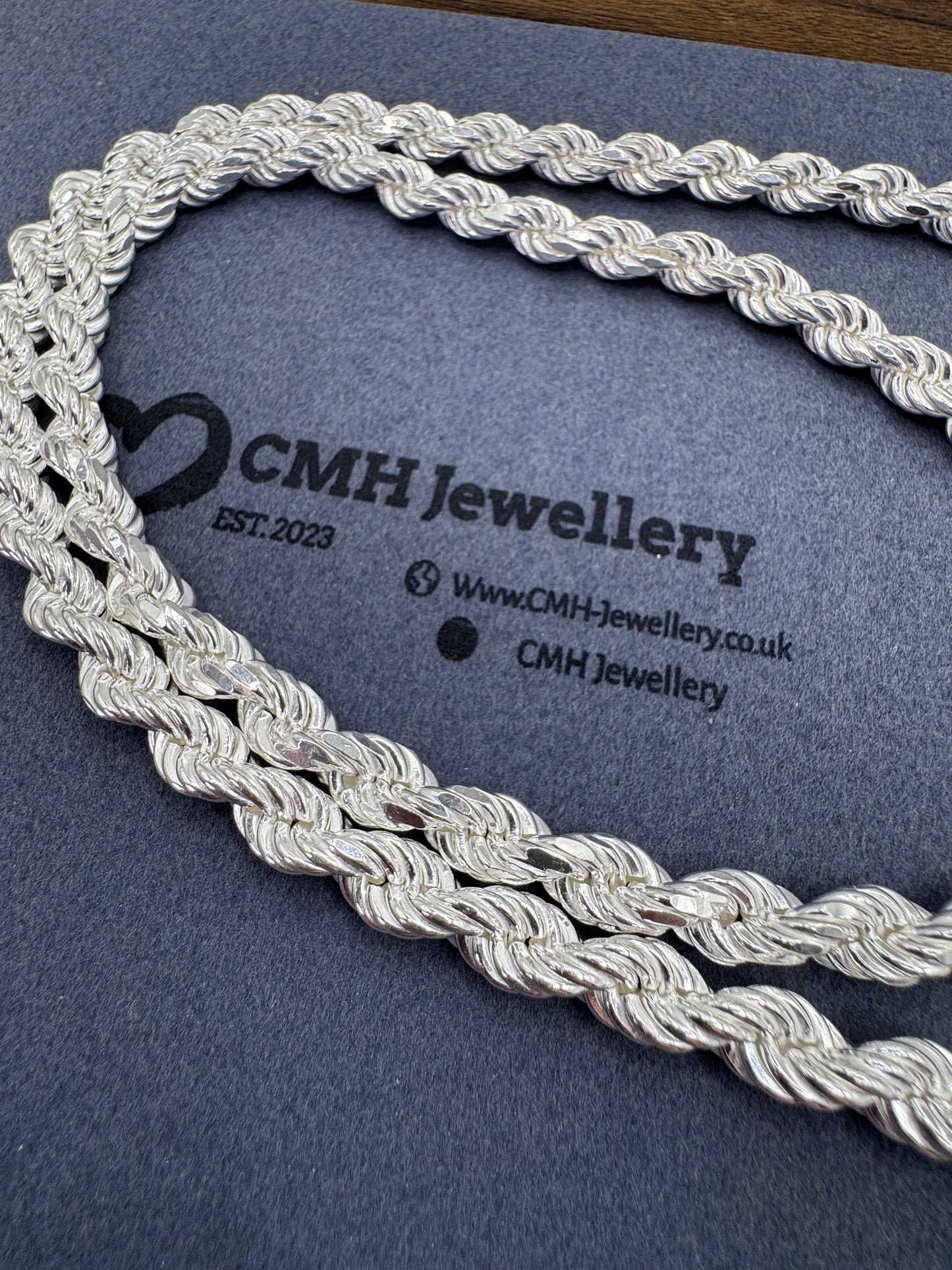 Sterling Silver Large Diamond Cut Rope Chain 8mm