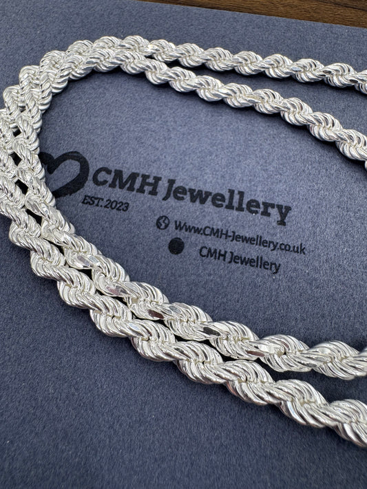 Sterling Silver Large Diamond Cut Rope Chain 8mm