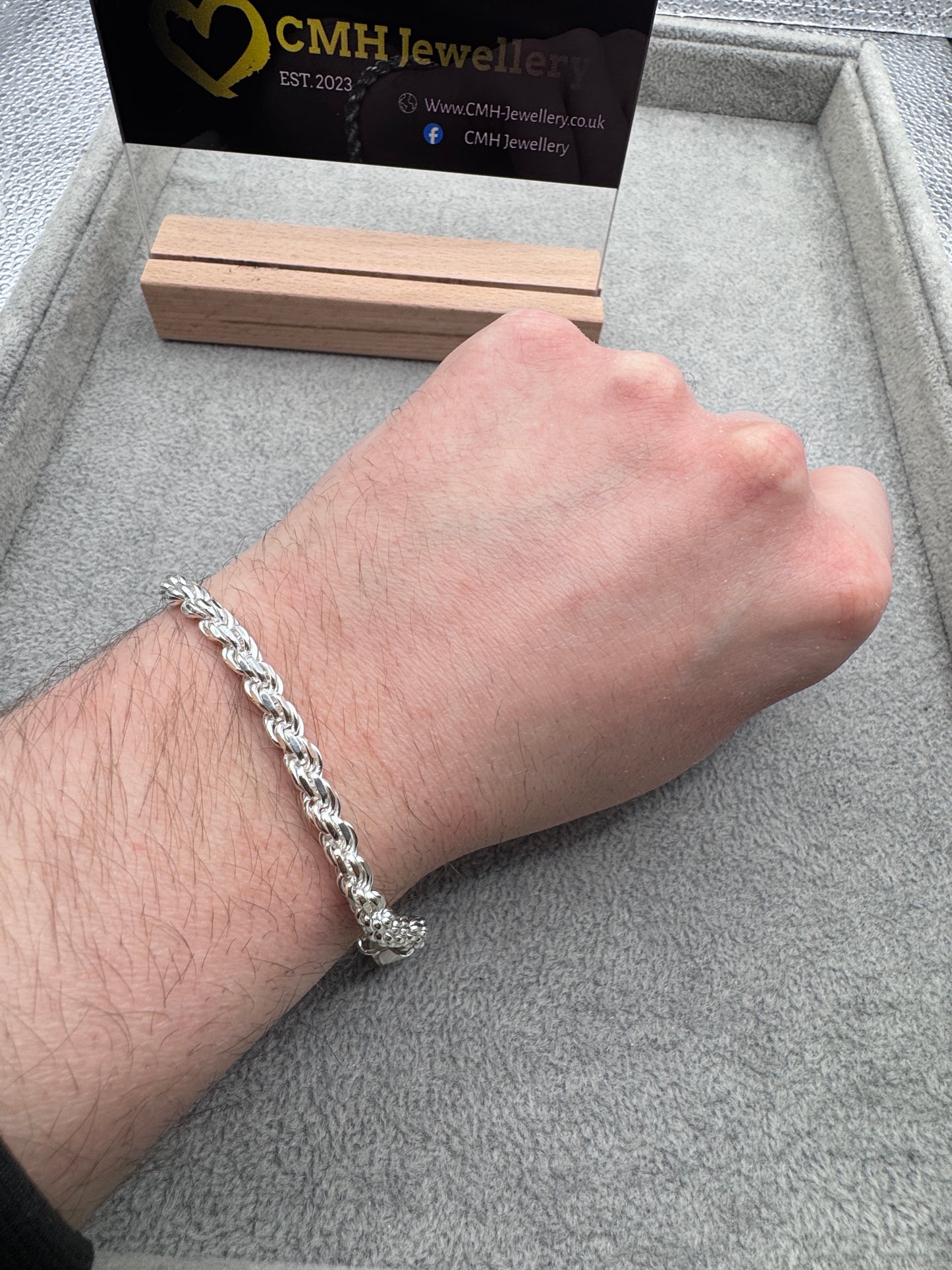 Men's 925 Sterling Silver Diamond Cut Rope Bracelet 5mm