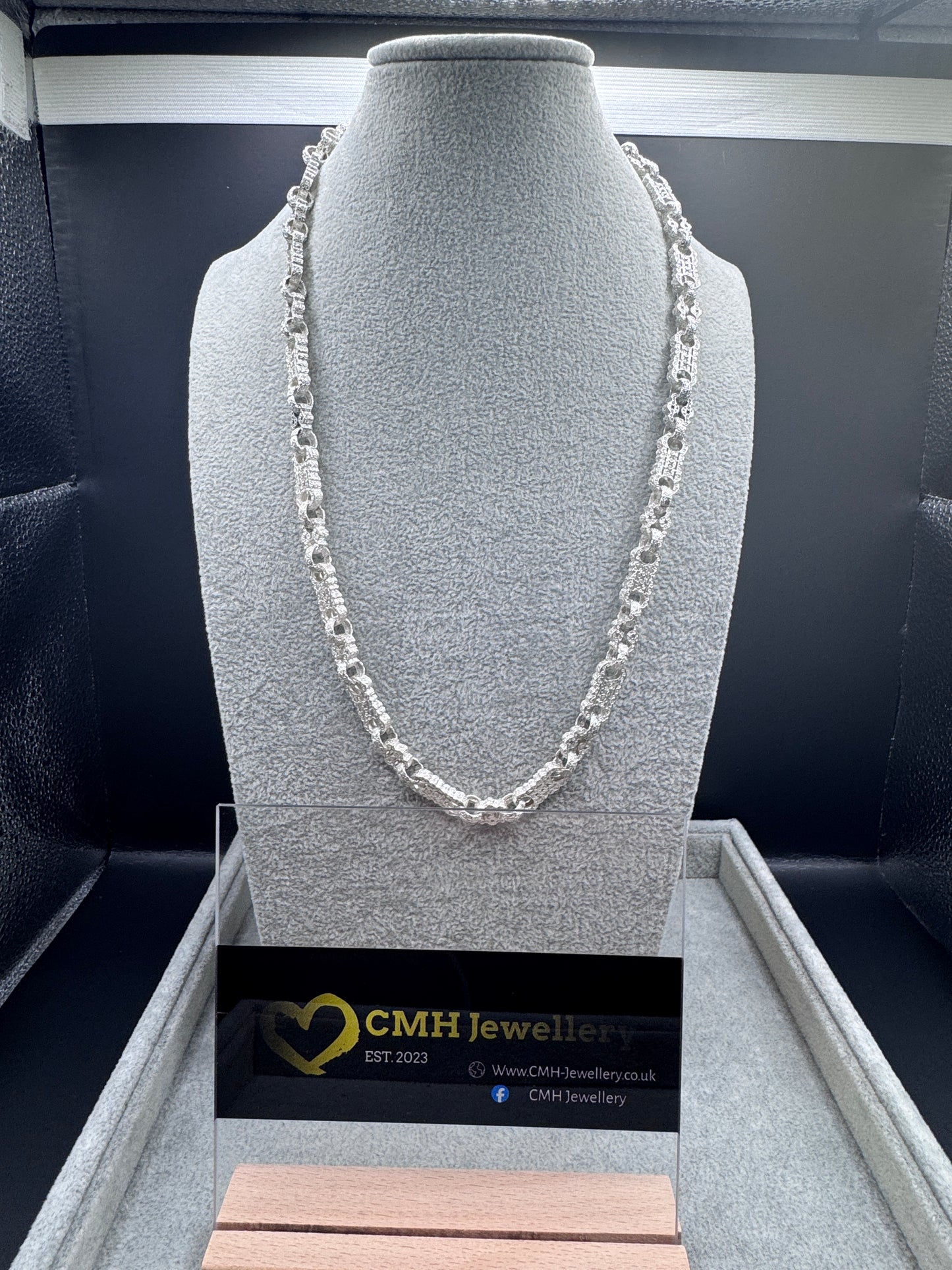 Sterling Silver Stars & Bars Chain Necklace 9.5mm
