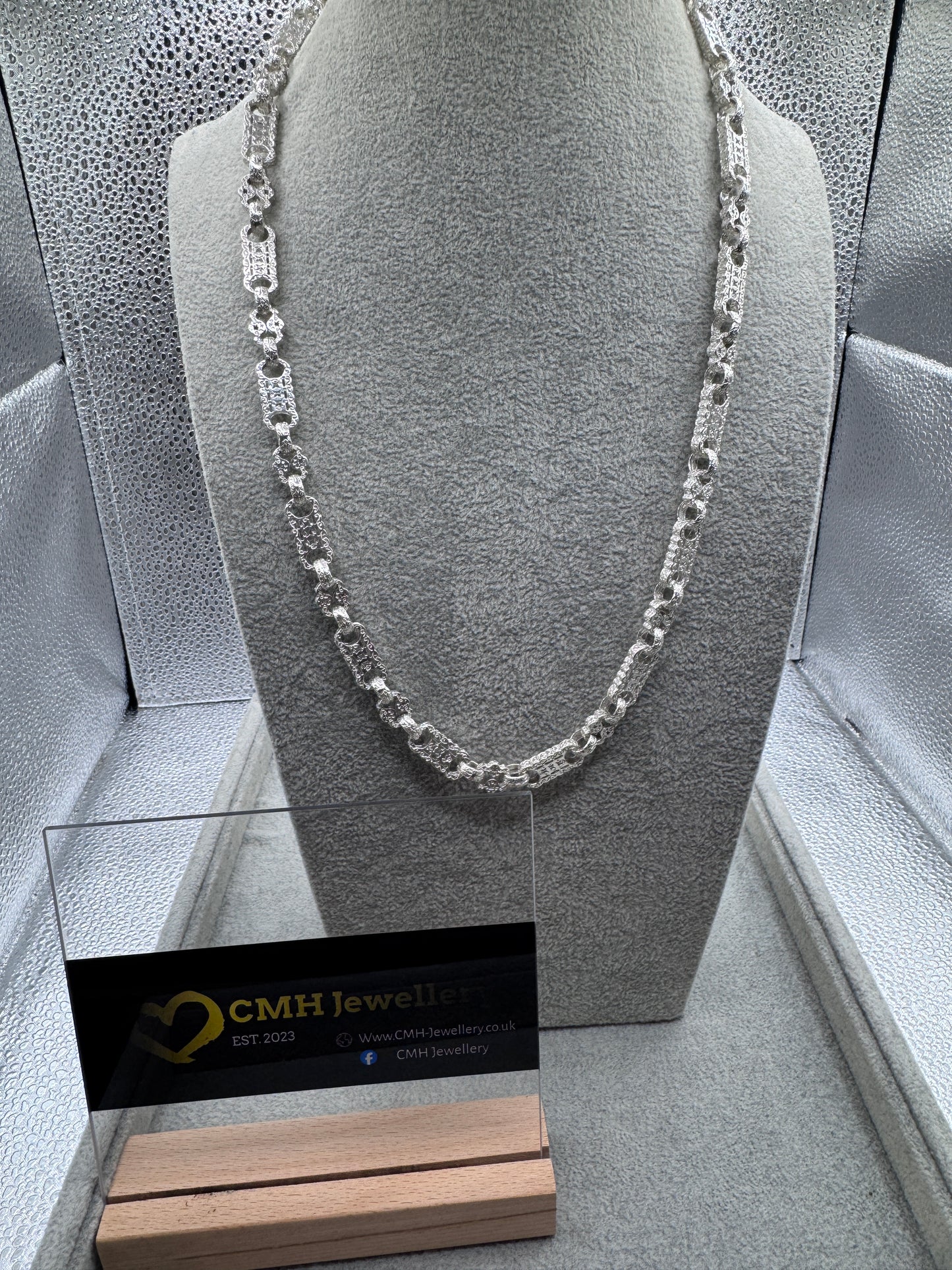 Sterling Silver Stars & Bars Chain Necklace 9.25mm