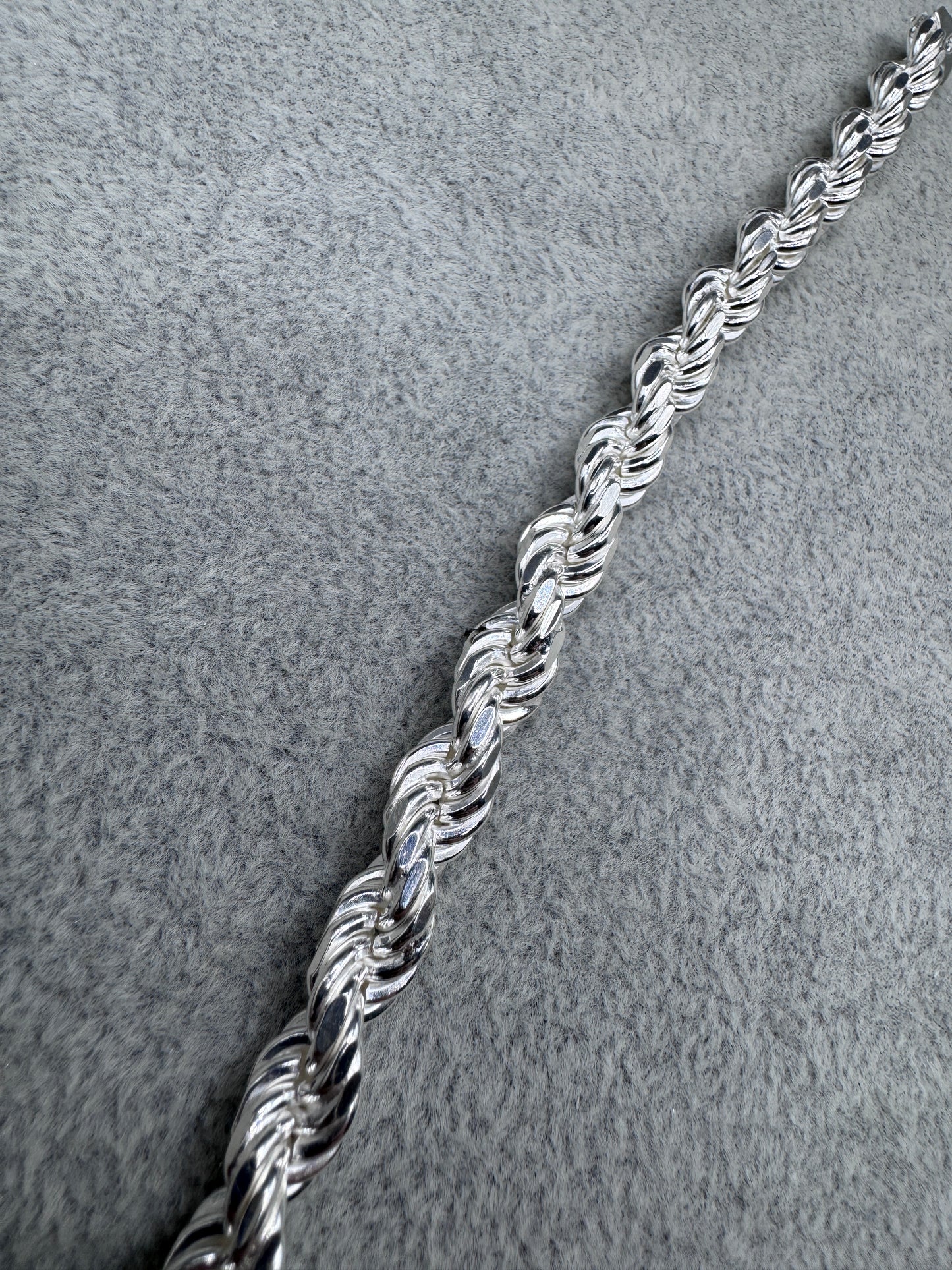 Sterling Silver Large Diamond Cut Rope Bracelet 8mm