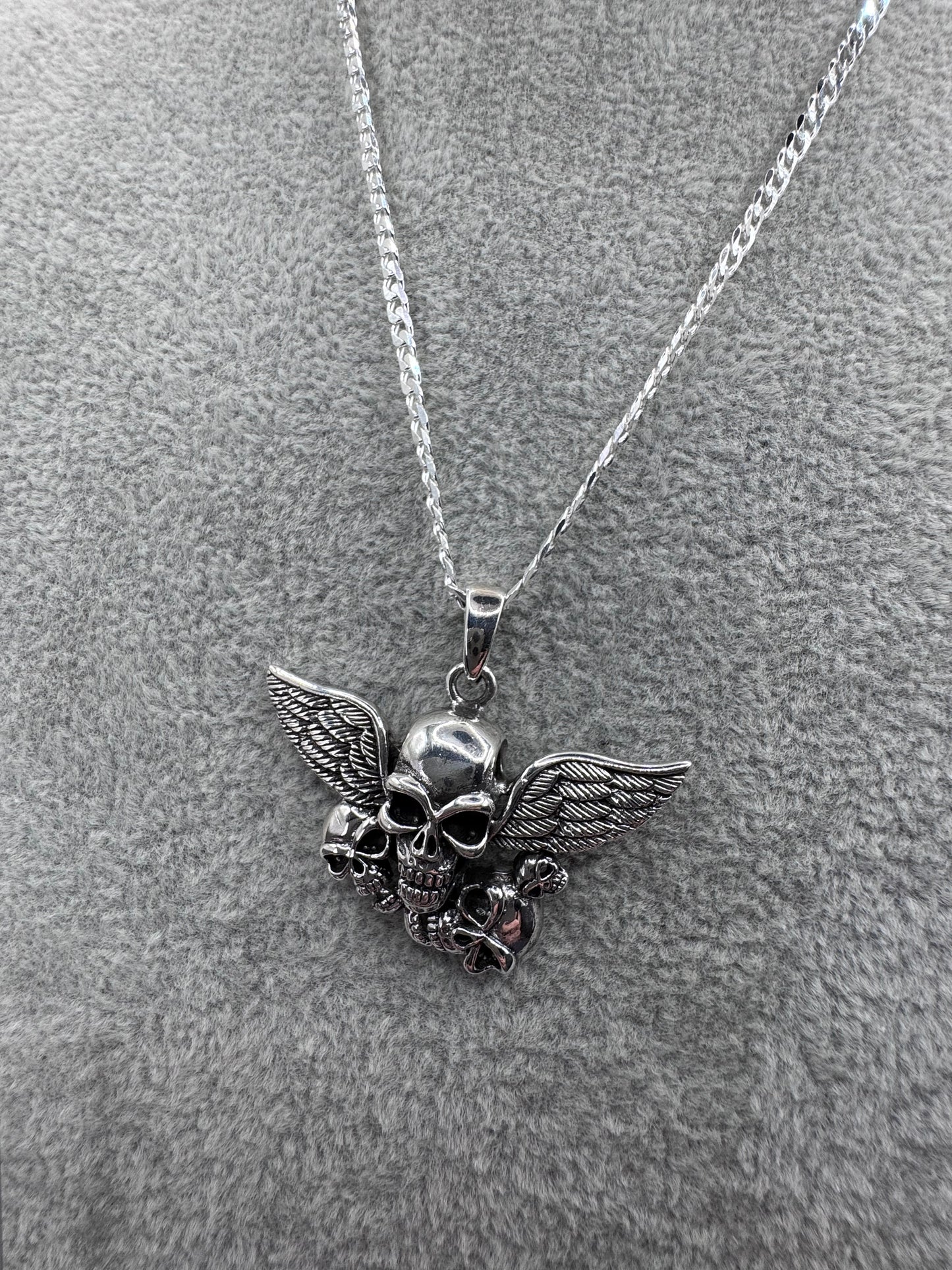 Sterling Silver Angel Skull Pendant