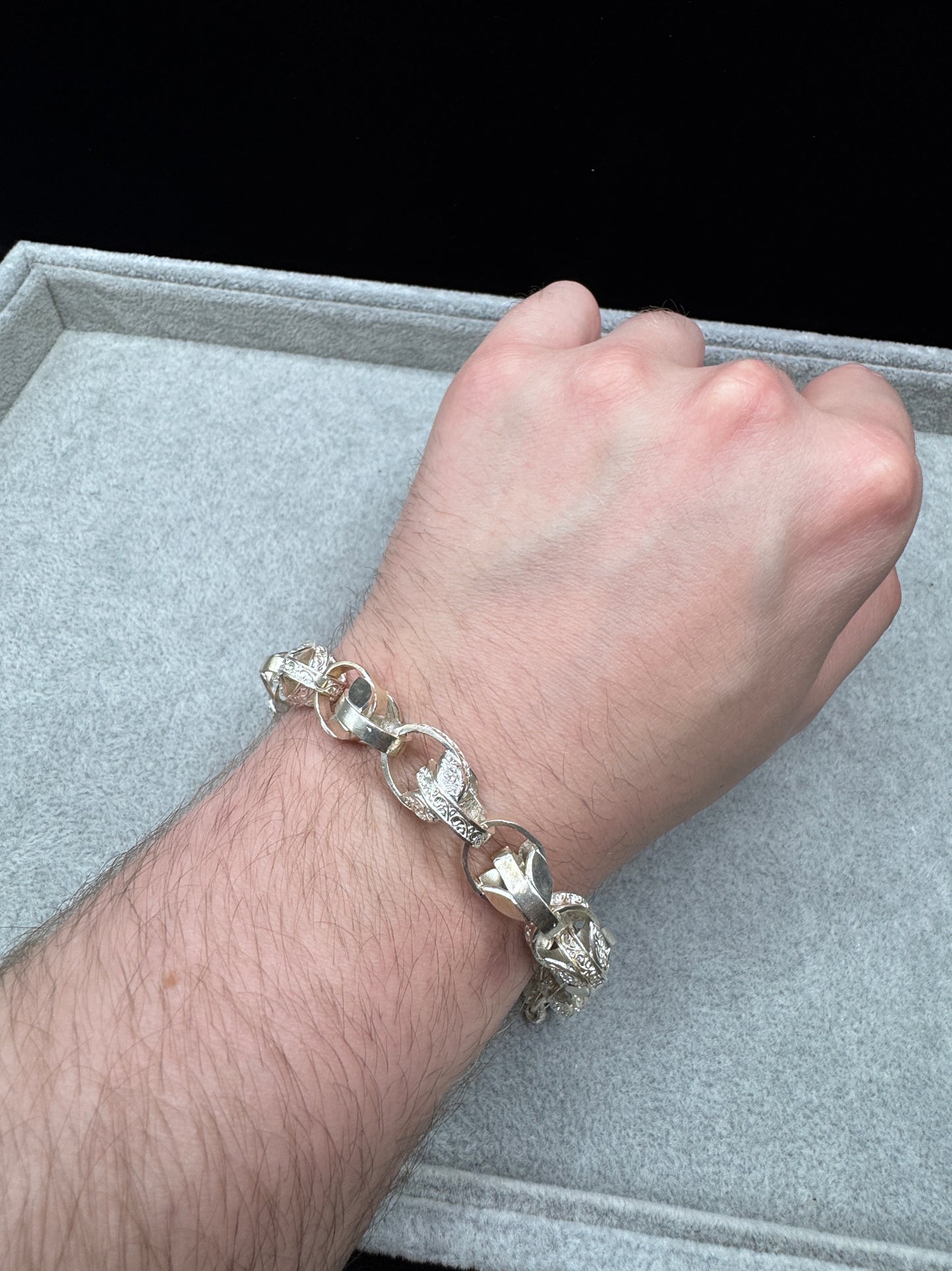 Sterling Silver Patterned & Plain Tulip bracelet 11.5mm