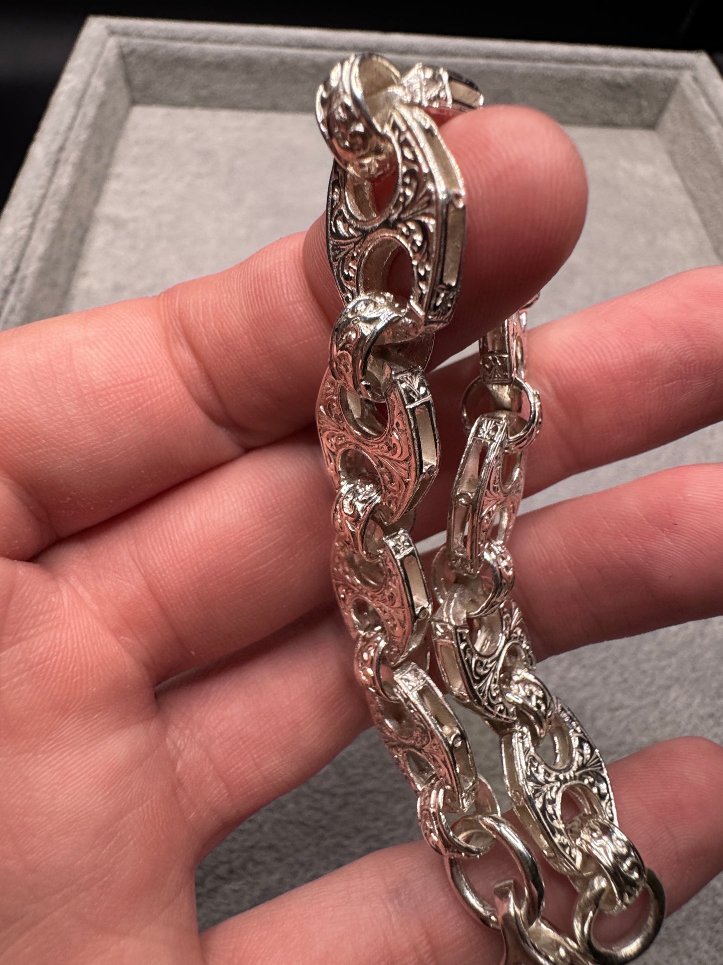 Sterling Silver Patterned Button Link Bracelet 12mm