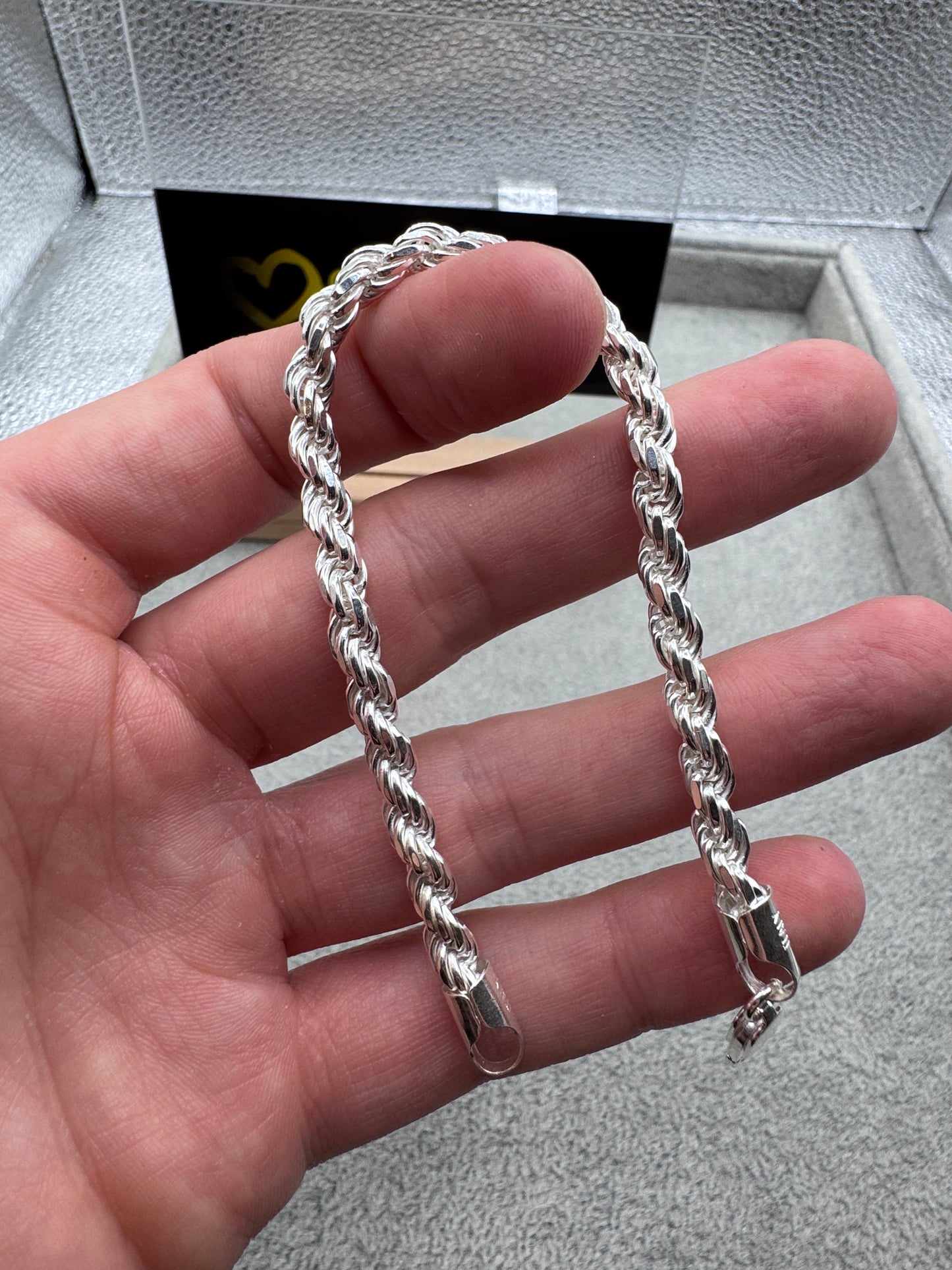 Men's 925 Sterling Silver Diamond Cut Rope Bracelet 5mm