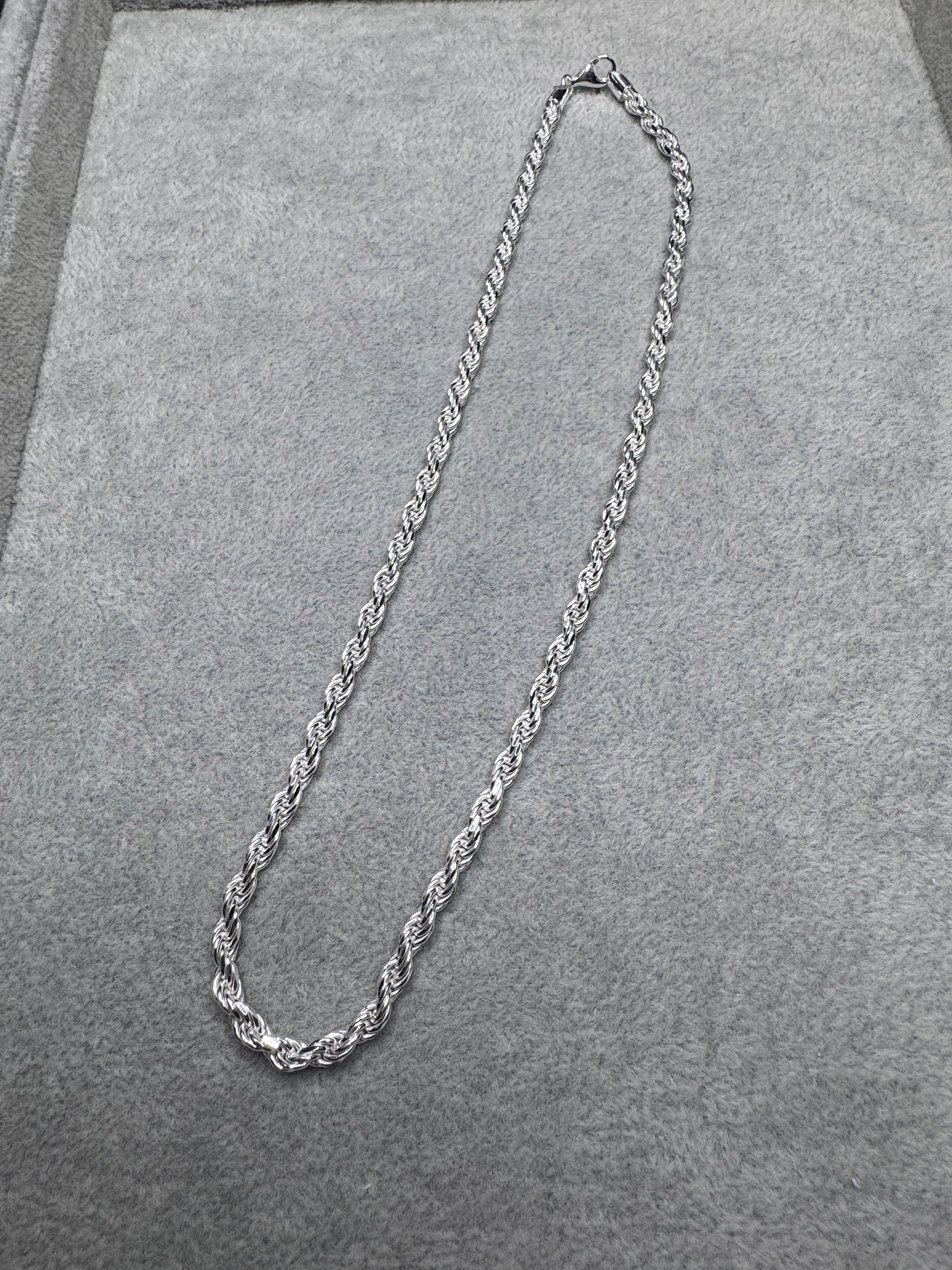 Sterling Silver Diamond Cut Rope Chain Necklace 5mm