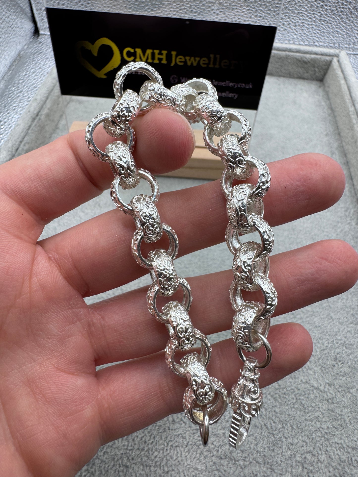 Sterling Silver Patterned Belcher Bracelet 12.5mm